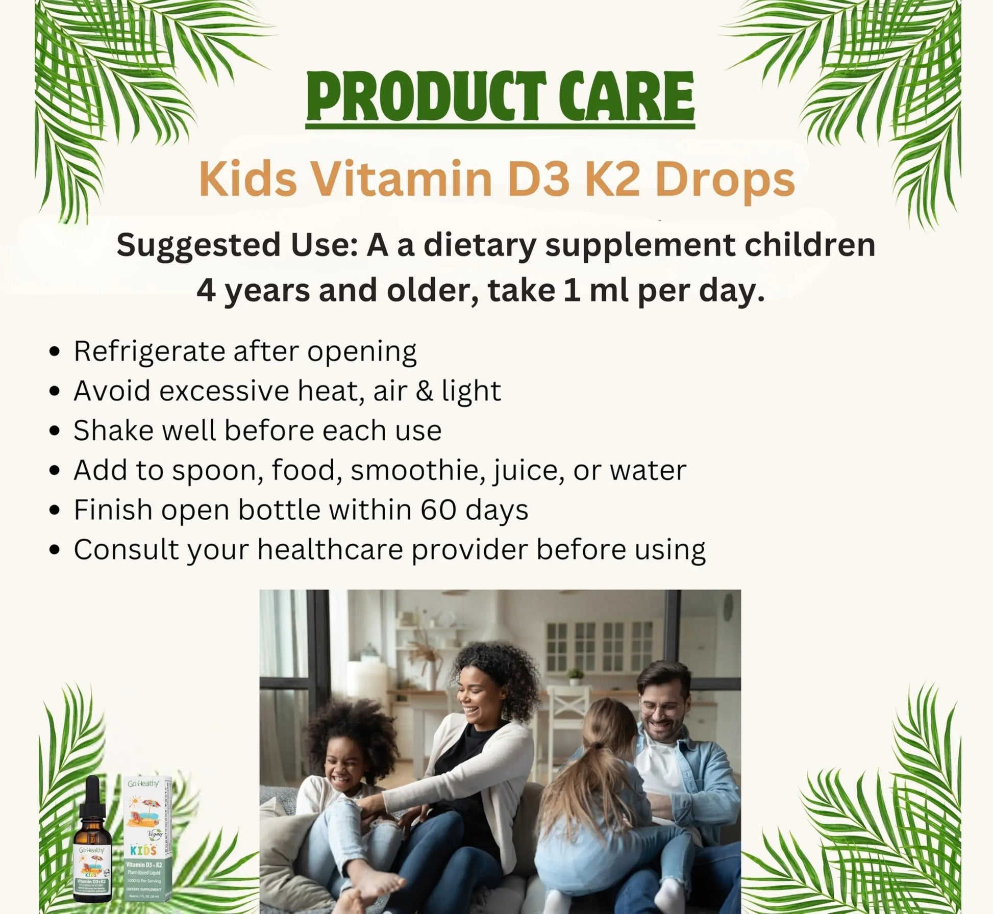 Go Healthy Kids Vitamins D3 K2 (MK-7), Child Vitamin D, Liquid Vegan D3 K2 Drops for Kids Go Healthy NaturalAu supplements