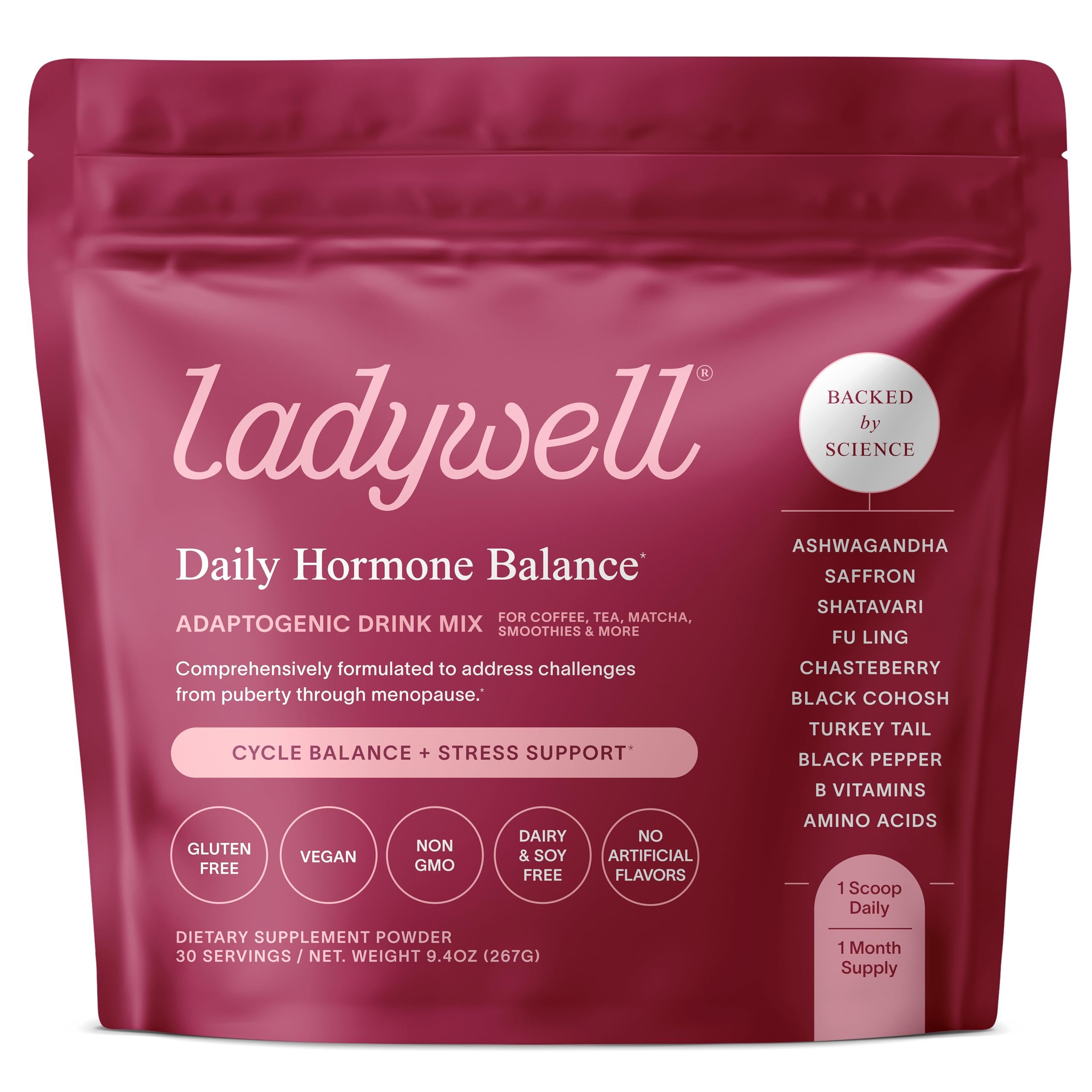 Ladywell Daily Hormone Balance Powder | Natural Cycle Support for Women | Supports Mood, Bloating, Cramps, Skin Health & Cravings with Chasteberry, B Vitamins, Ashwagandha, Saffron + | 30 Servings LadywellAu supplements