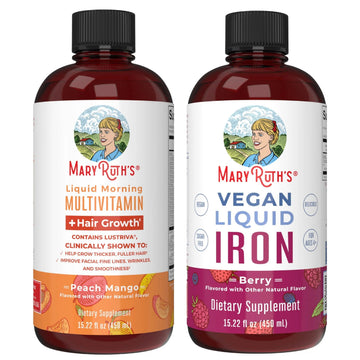 MaryRuth's MaryRuth's Liquid Morning Multivitamin +Hair Growth (Peach Mango, 15.22oz) & Iron Liquid (Berry) | Clean Label Project Verified® | MARYRUTH'SAu supplements