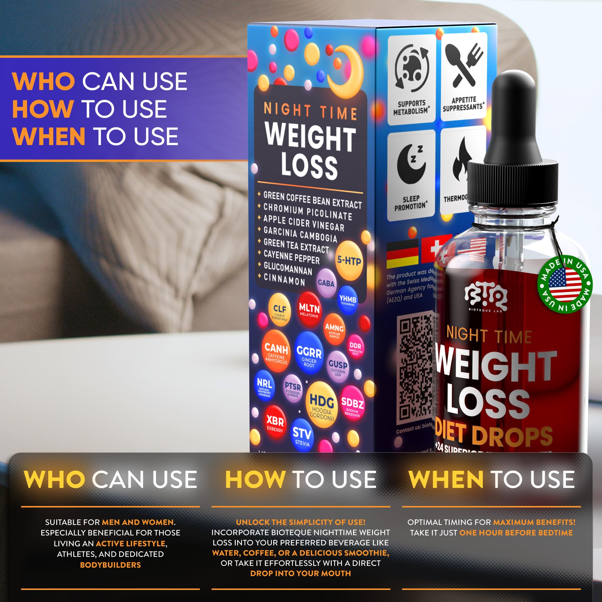 BIOTEQUELAB Night Time Weight Loss Diet Drops - Appetite Control, Fat BIOTEQUELABAu supplements