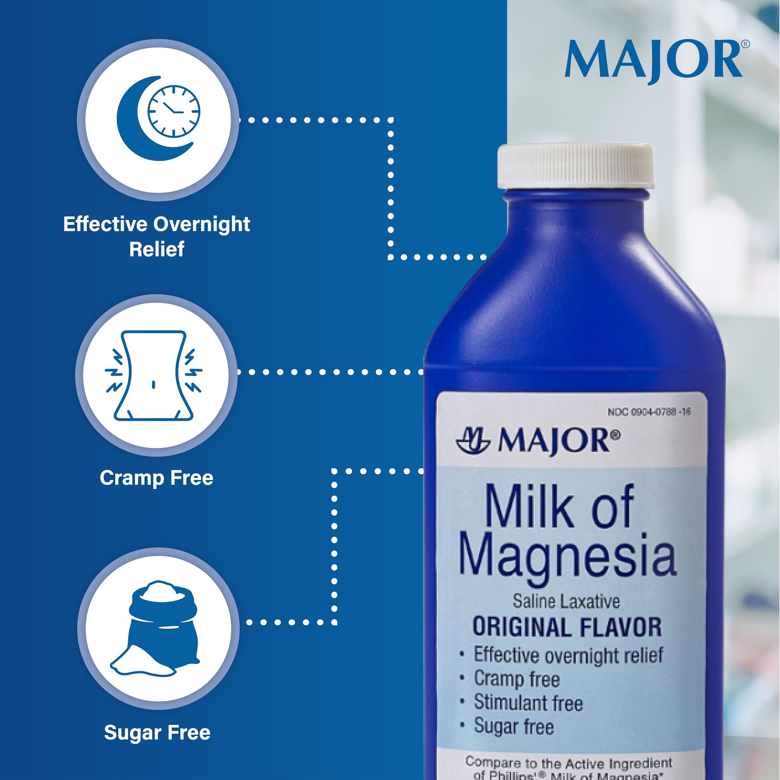 MAJOR Milk of Magnesia Saline Laxative - Original Flavor - Effective Overnight Relief - Stimulant-Free, Sugar-Free - 16 Fl Oz MAJORAu supplements