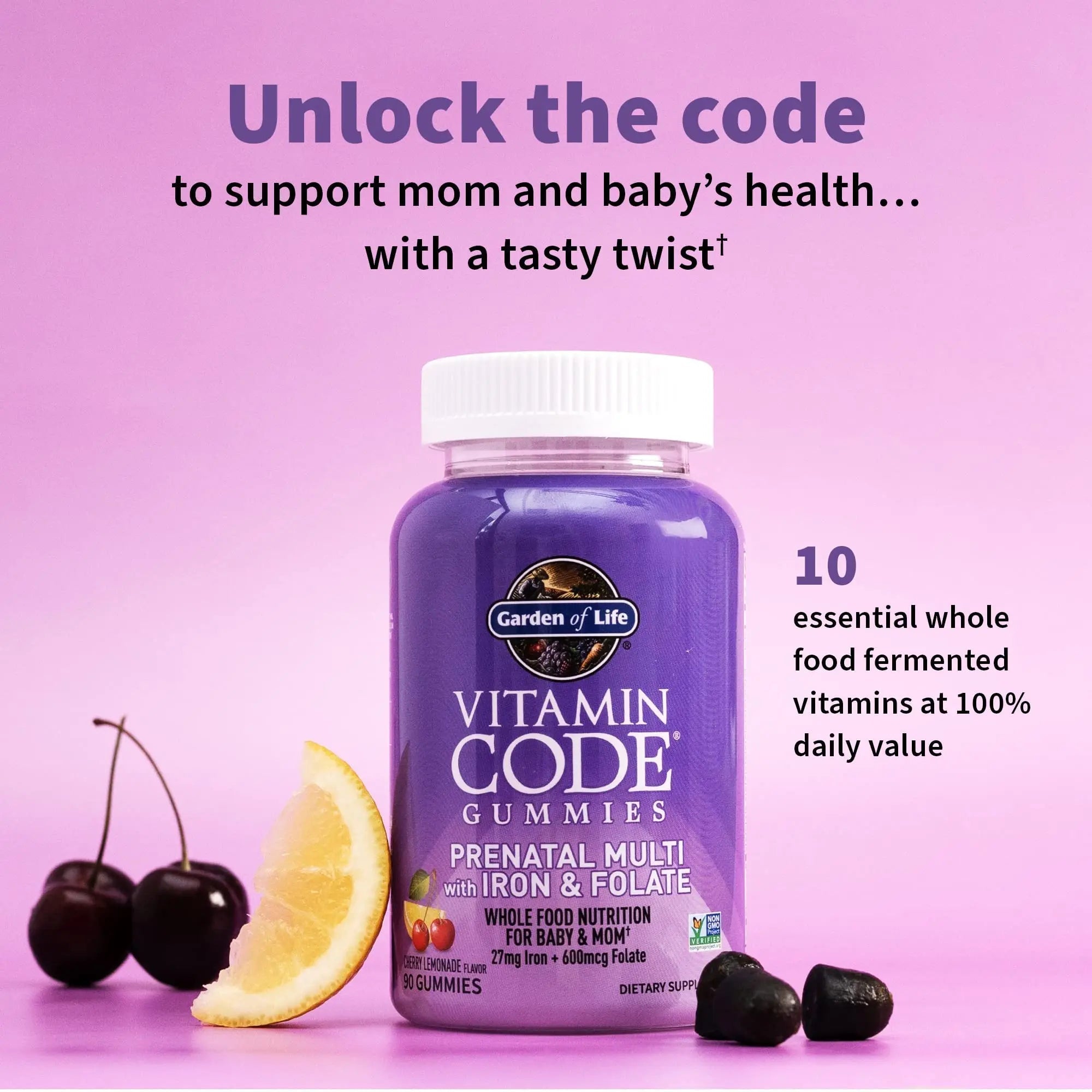 Essential Prenatal Gummy Vitamins for Women with Iron: Folate, Biotin, D3 & B12 + Probiotics for Digestion, Vitamin Code Multivitamin Garden of LifeAu supplements
