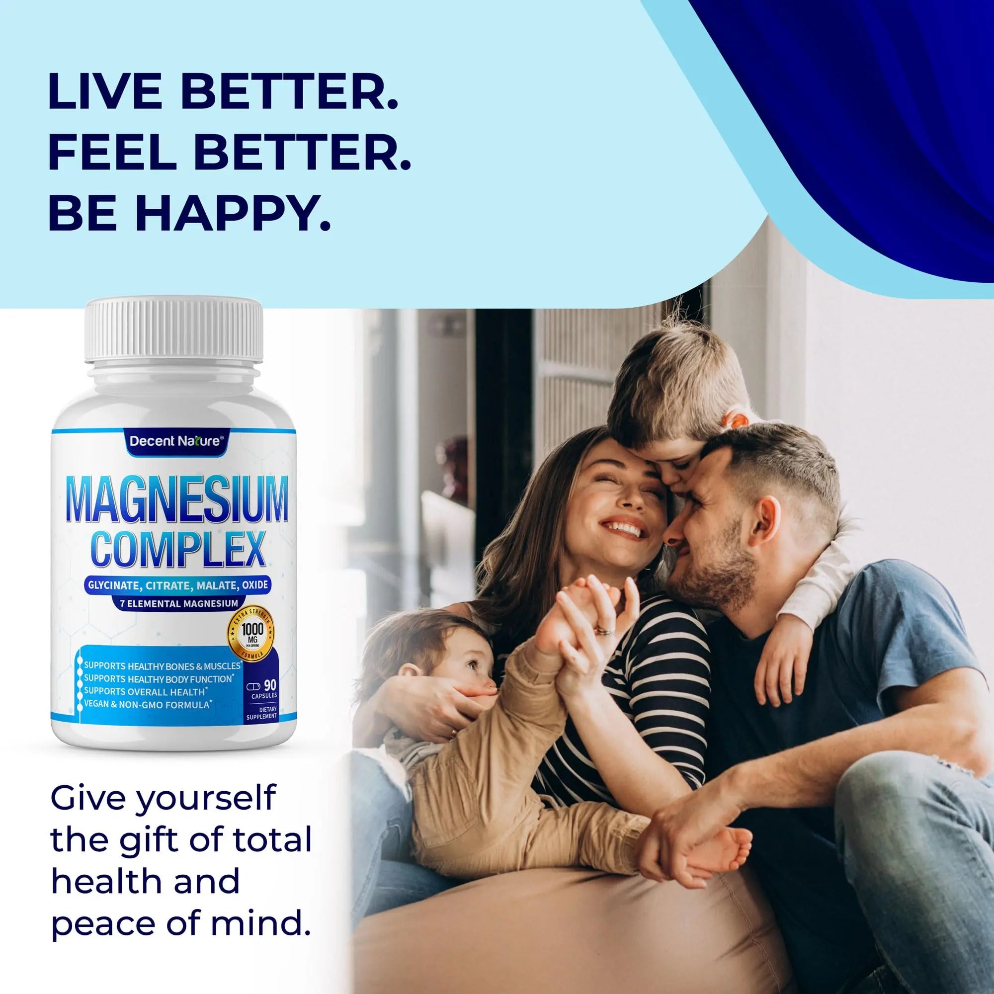 Magnesium Complex 7 Elemental Magnesium Supplement 1000mg – Magnesium Glycinate, Citrate, Malate, Taurate, Oxide, Aspartate, Orotate Non-GMO 90 Capsules DECENT NATUREnz supplements