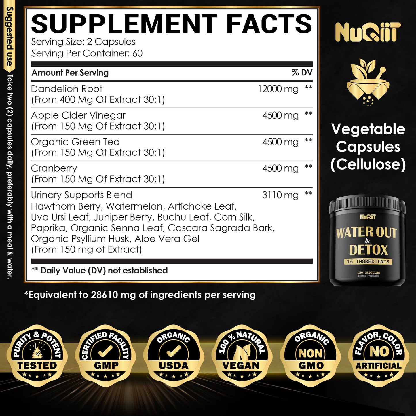 Nuqiit Water Out Supplement with Dandelion Root 12000mg Apple Cider Vinegar 4500mg & More NuqiitUS supplements