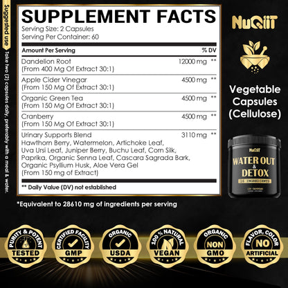 Nuqiit Water Out Supplement with Dandelion Root 12000mg Apple Cider Vinegar 4500mg & More NuqiitUS supplements