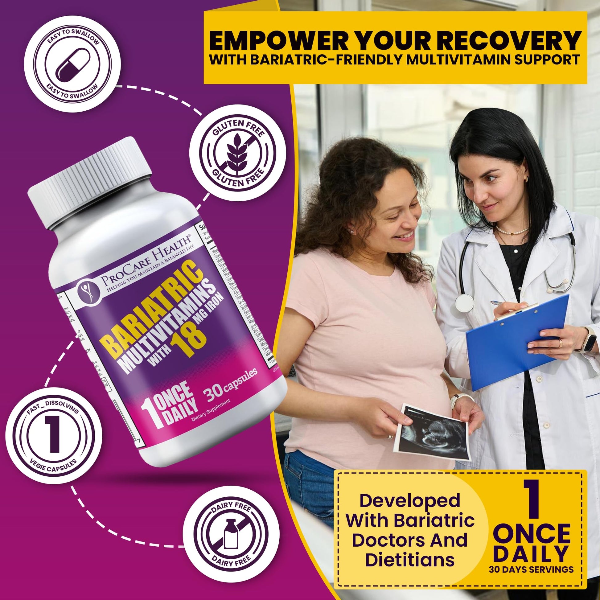 ProCare Health Bariatric Multivitamin with Iron 18mg (30 Easy to Swallow Capsules) - Post Op Bariatric Vitamins ProCare HealthAu supplements