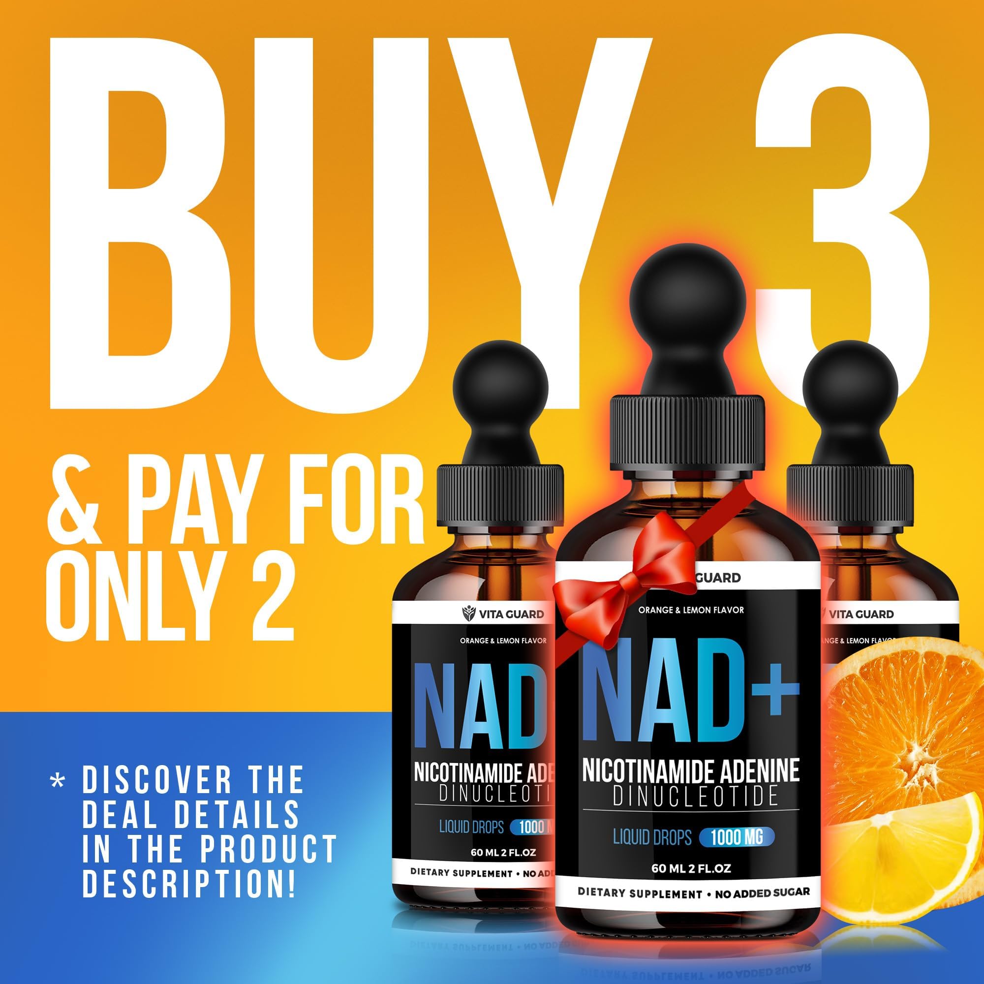 Vita Guard Pure NAD+ Supplements 1000mg Liquid Drops for Women & Man | Nicotinamide Adenine Similar to Nicotinamide Riboside NAD Plus Boosting Supplement - Natural Lemon & Orange Flavor Vita GuardAu supplements
