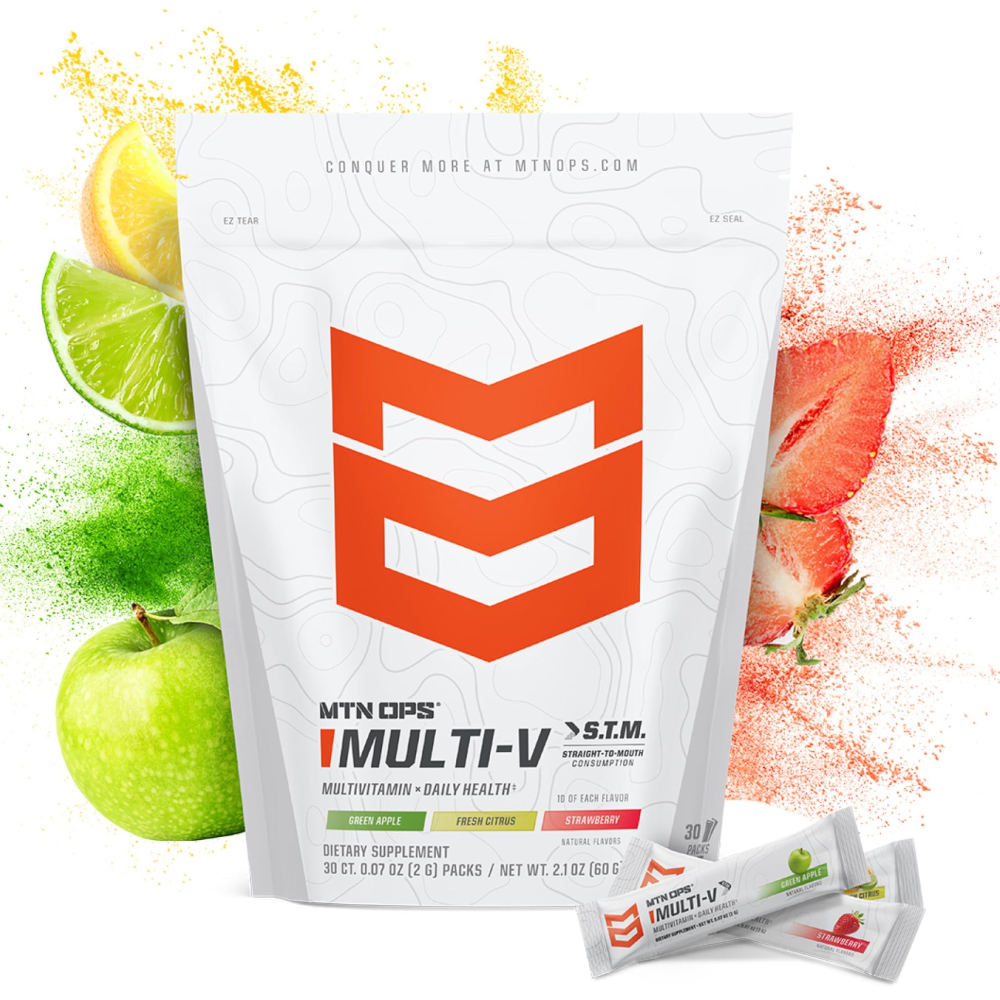 MTN OPS Multi‑V STM On‑the‑Go Daily Multivitamin for Men, Women & Kids – Straight‑to‑Mouth Vitamin C D3 B Zinc Packs – Gluten Free, Natural Flavors, 30 Servings MTN OPSAu supplements