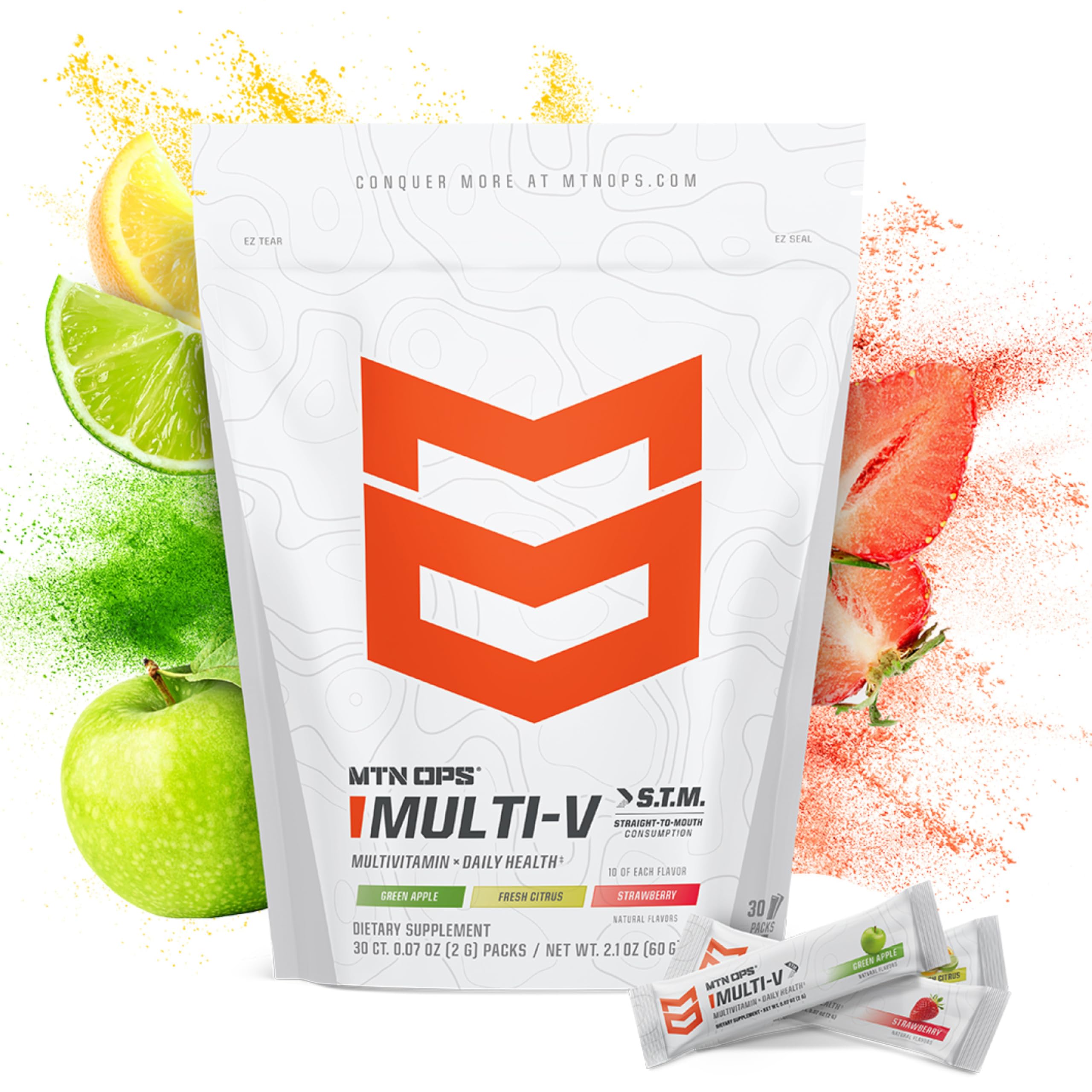 MTN OPS Multi‑V STM On‑the‑Go Daily Multivitamin for Men, Women & Kids – Straight‑to‑Mouth Vitamin C D3 B Zinc Packs – Gluten Free, Natural Flavors, 30 Servings MTN OPSAu supplements