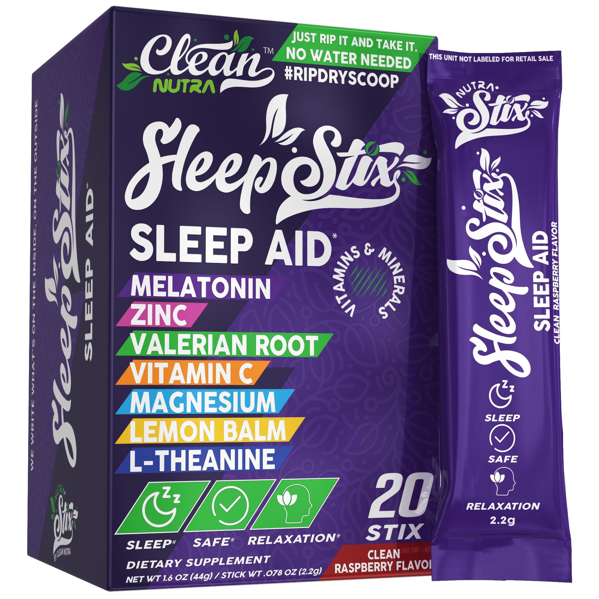 Sleep Aid Melatonin Powder Tryptophan Glycine Valerian Root Magnesium For Sleep Lemon Balm L Theanine Magnesium Glycinate Zinc Sleep Aid Myo Inositol GABACalm B6 5 HTP Stress Relief 20 Stix Clean NutraceuticalsAu supplements