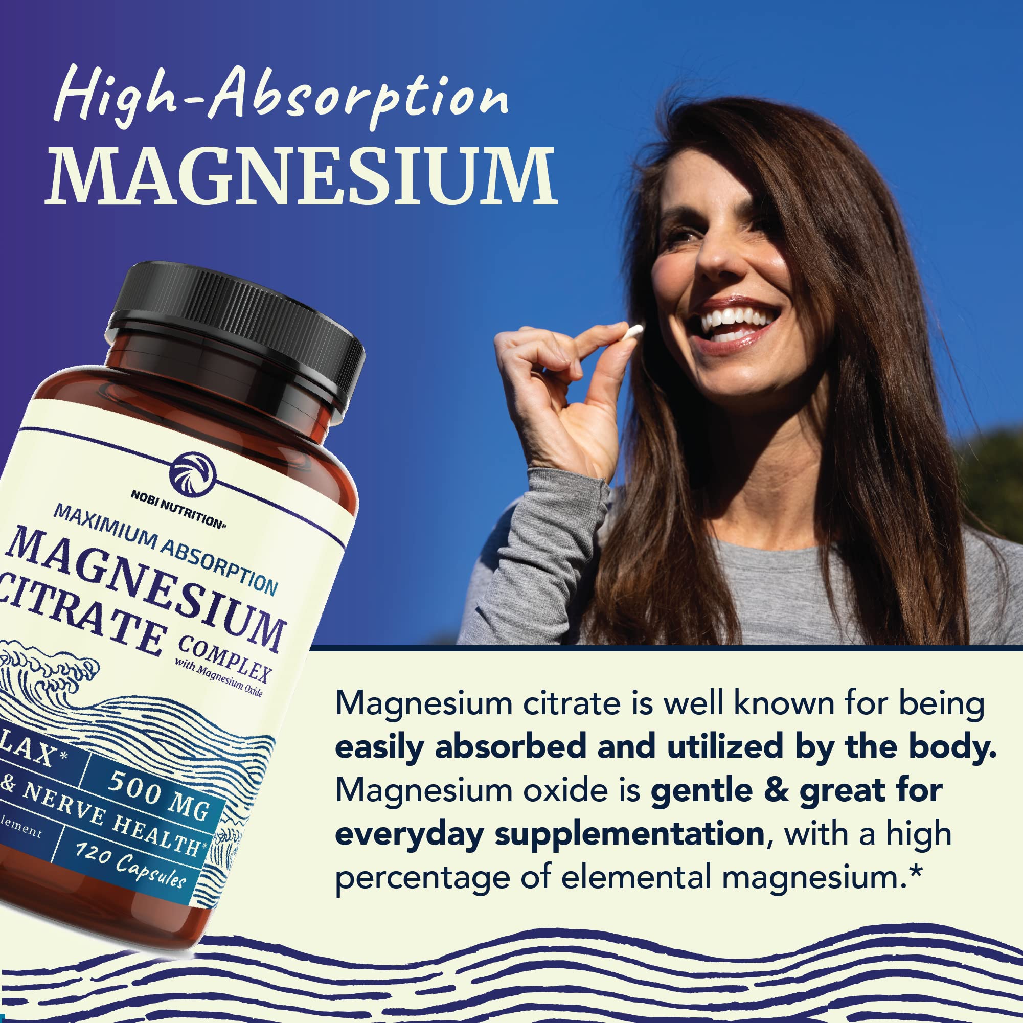 Magnesium Citrate Complex 500 MG for Calm, Relaxation, Constipation & Digestion Nobi NutritionUS supplements