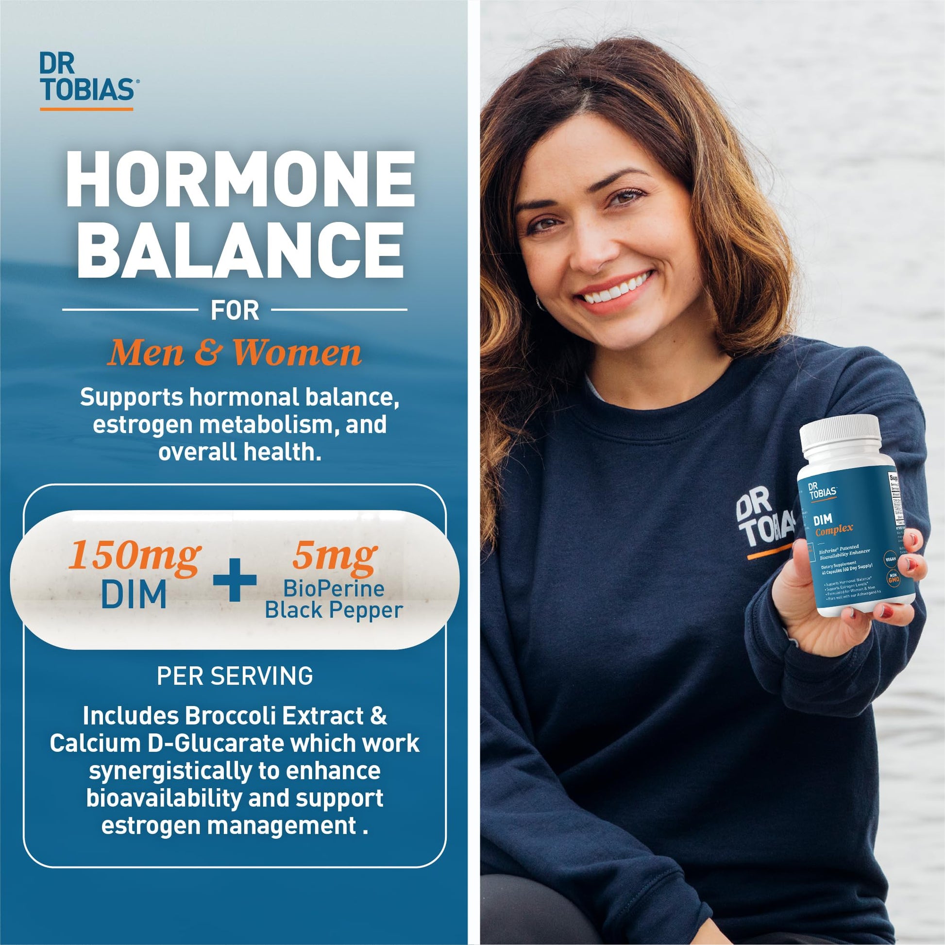 Dr. Tobias DIM Complex, Hormone Balance for Women & Men, DIM Supplement with BioPerine, Broccoli Extract & Calcium D-Glucarate Estrogen Detox Balance Complex, Non-GMO, Vegan, 60 Capsules Dr. TobiasAu supplements