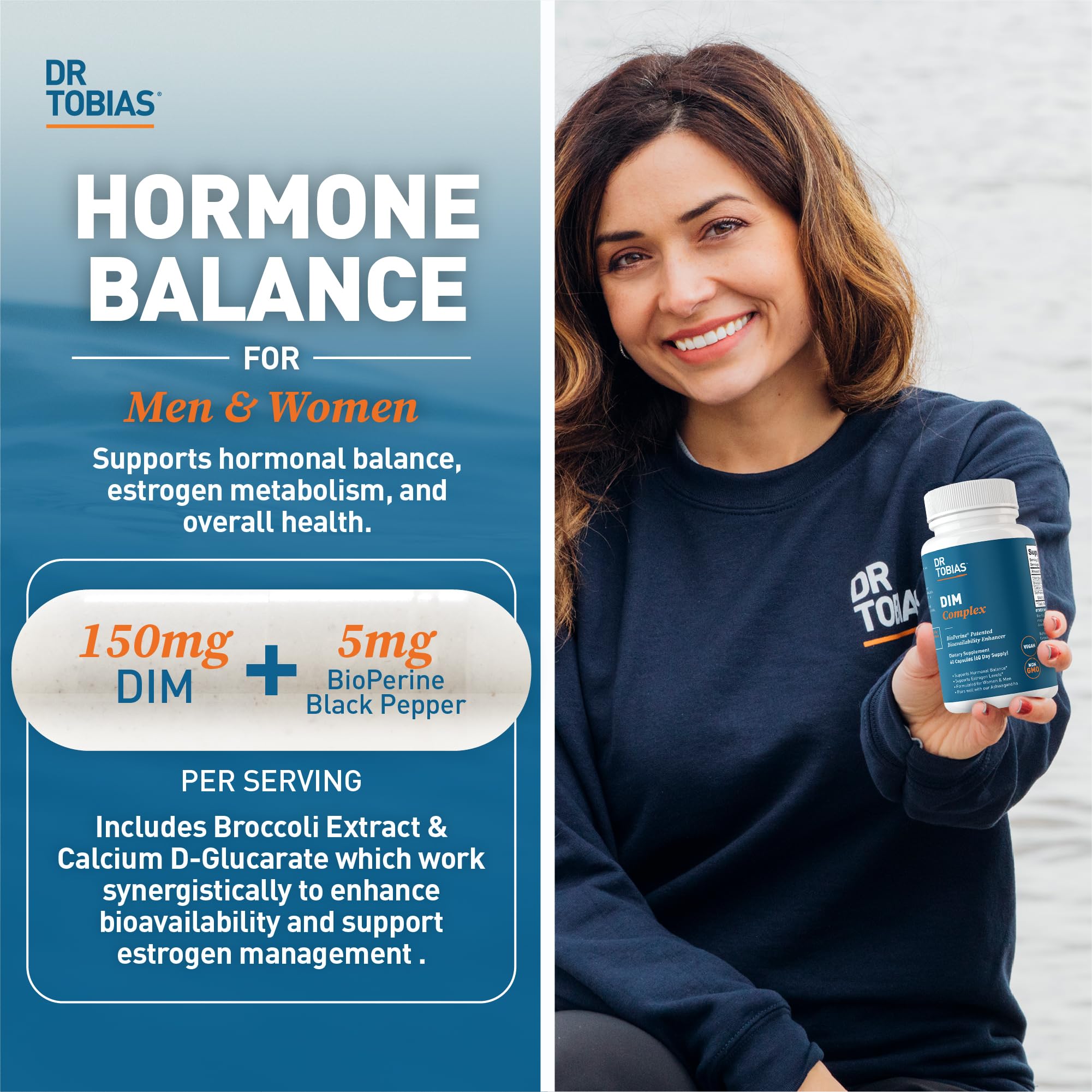 Dr. Tobias DIM Complex, Hormone Balance for Women & Men, DIM Supplement with BioPerine, Broccoli Extract & Calcium D-Glucarate Estrogen Detox Balance Complex, Non-GMO, Vegan, 60 Capsules Dr. TobiasAu supplements