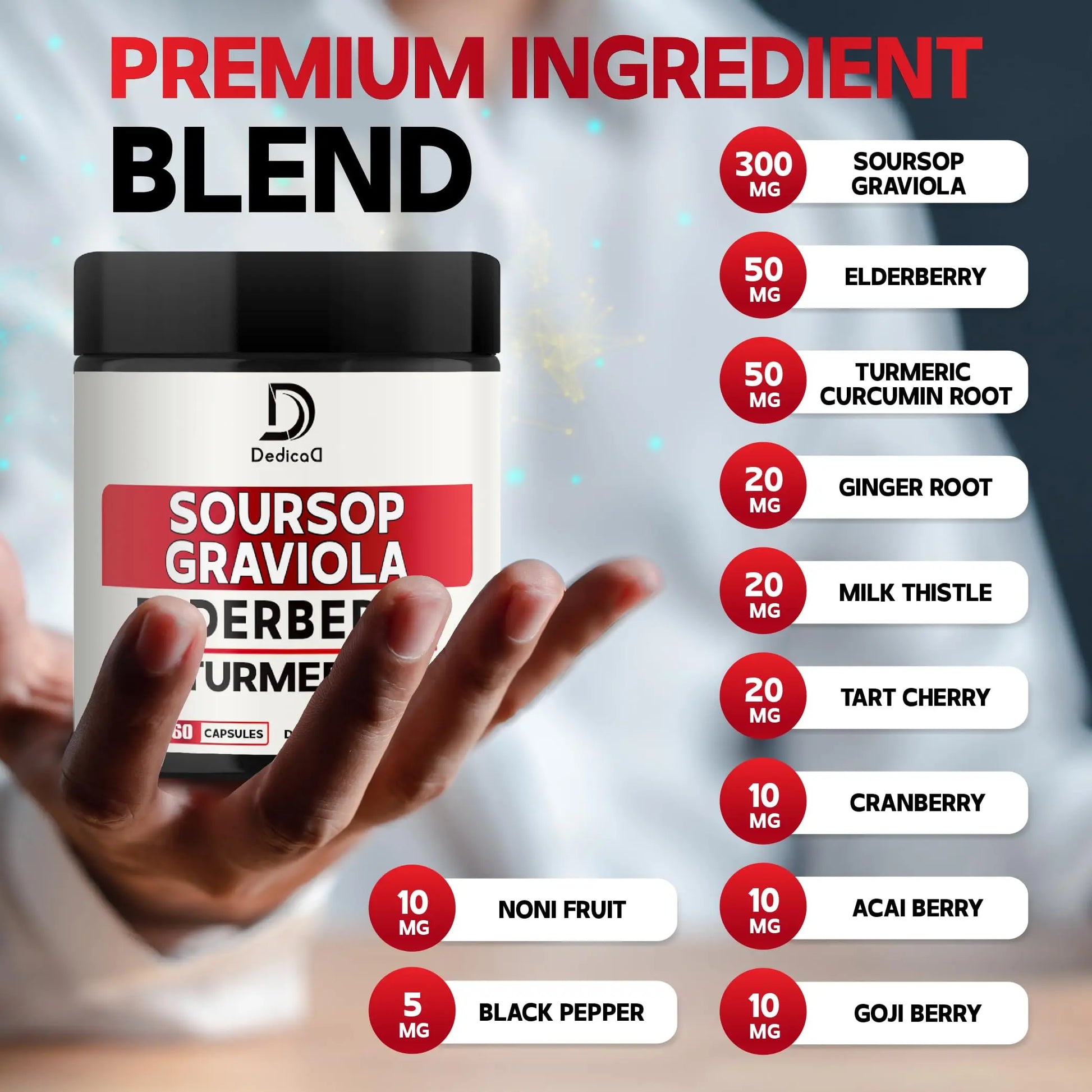 DEDICAD 11in1 Graviola Soursop Capsules - Blended with Elderberry, Turmeric, Ginger, Milk Thistle, Cranberry & More - Support Positive Mood, Immune System & Body Management DEDICADnz supplements