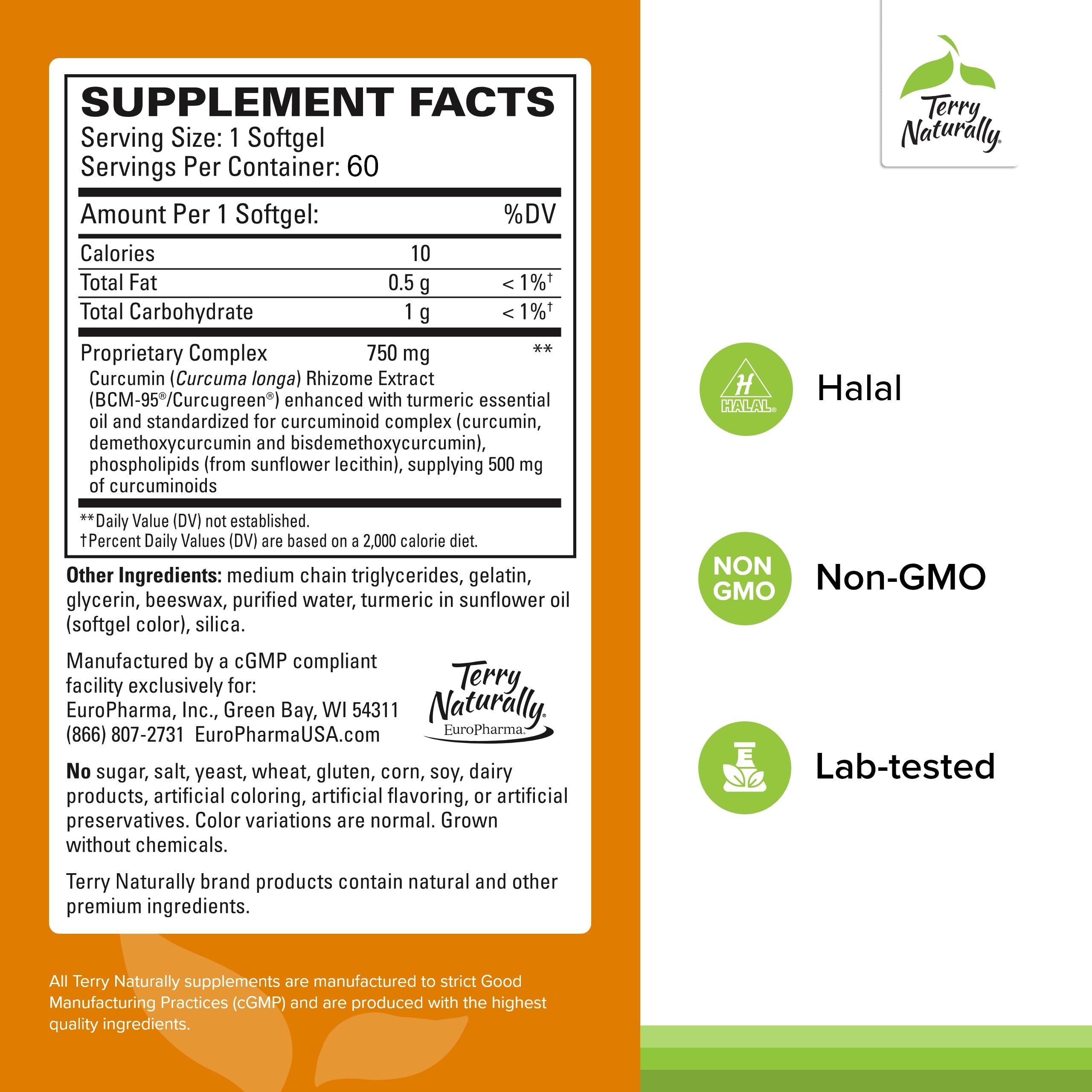 Terry Naturally CuraMed 750mg - Antioxidant Supplement for Brain & Heart Health Support - Dietary Supplement with High-Potency Curcumin Complex - Kidney, Liver & Immune Health Support - 60 Softgels Terry NaturallyAu supplements