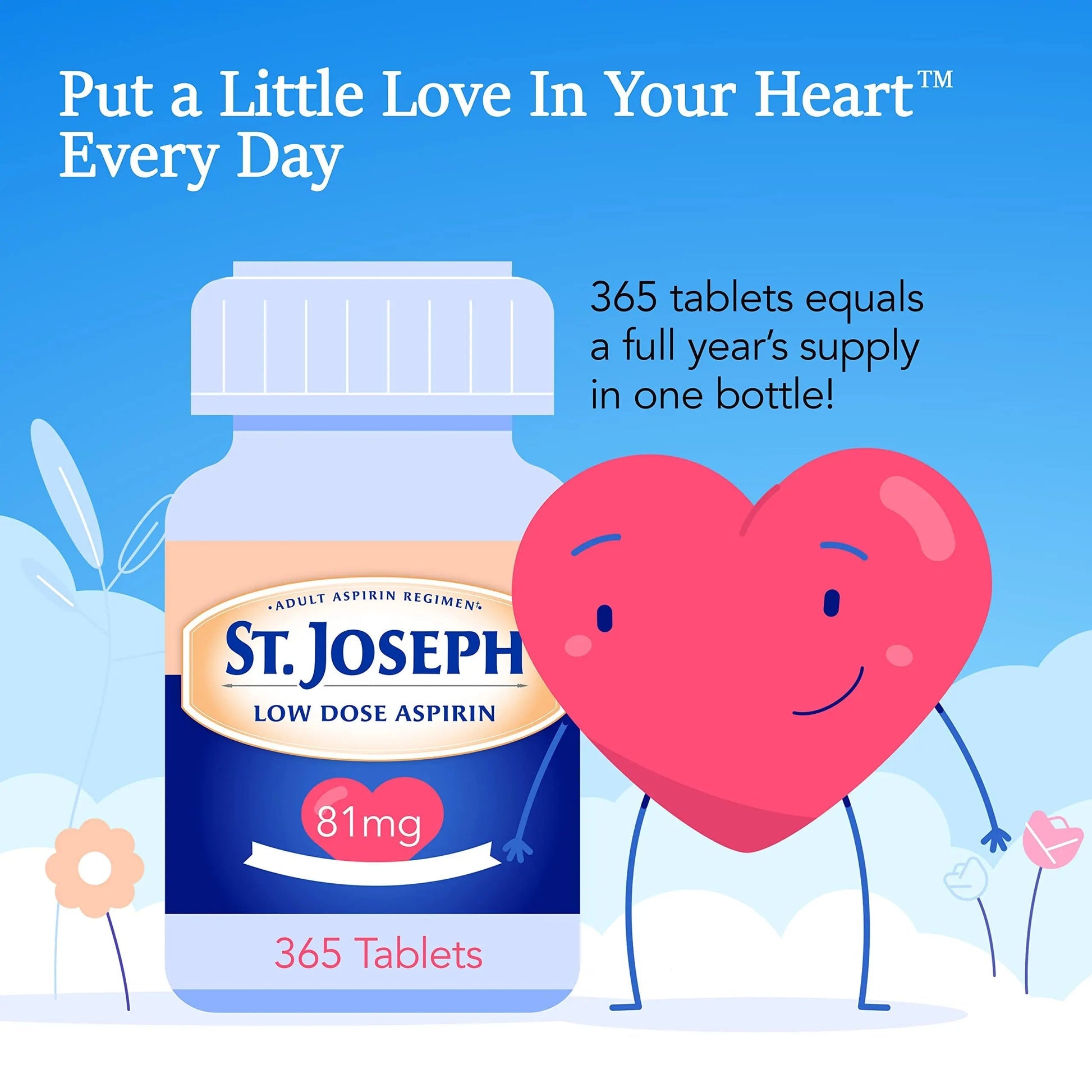 St. Joseph Aspirin Pain Reliever (NSAID) 81mg, Enteric Safety Coated, Adult Low Dose Aspirin, 365 ct St. JosephAu supplements