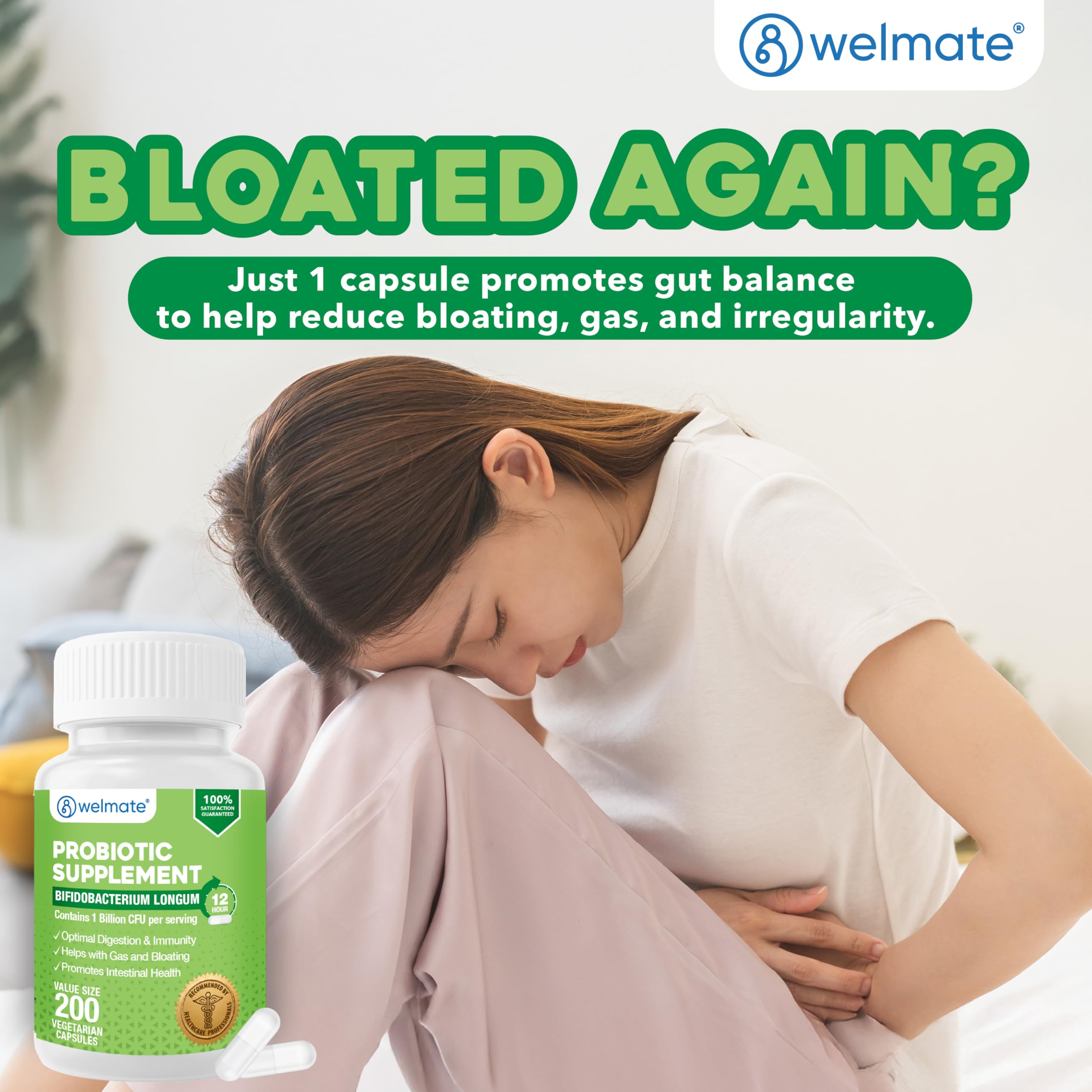 WELMATE Bifidobacterium - Probiotic Supplement - Supports Gut Health - Immune Support - Digestive Enzymes - Gluten Free - Vegan - Men & Womens Probiotic - Value Size - 200 Count WELMATEAu supplements