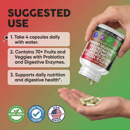 Clean Nutraceuticals Fruits and Veggies Supplement Reds & Green Superfood - Balance of Over 70 Fruit & Vegetable Supplements Capsules with Probiotics Prebiotics Clean NutraceuticalsUS supplements