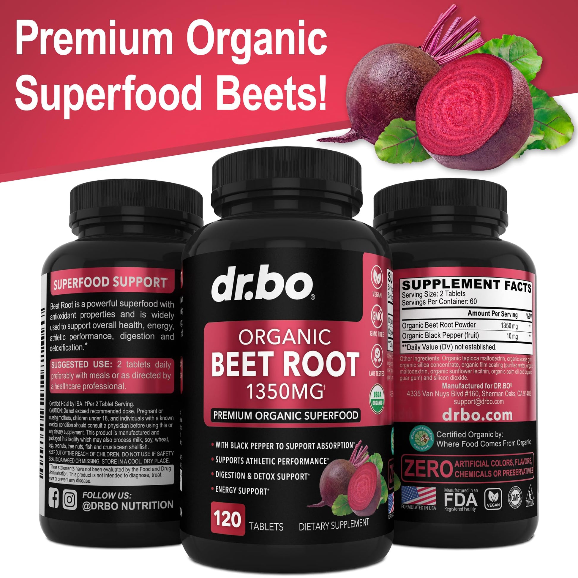 Organic Beet Root Capsules Supplements - 1350mg Beetroot Powder Extract Pills, Organic DR. BOAu supplements