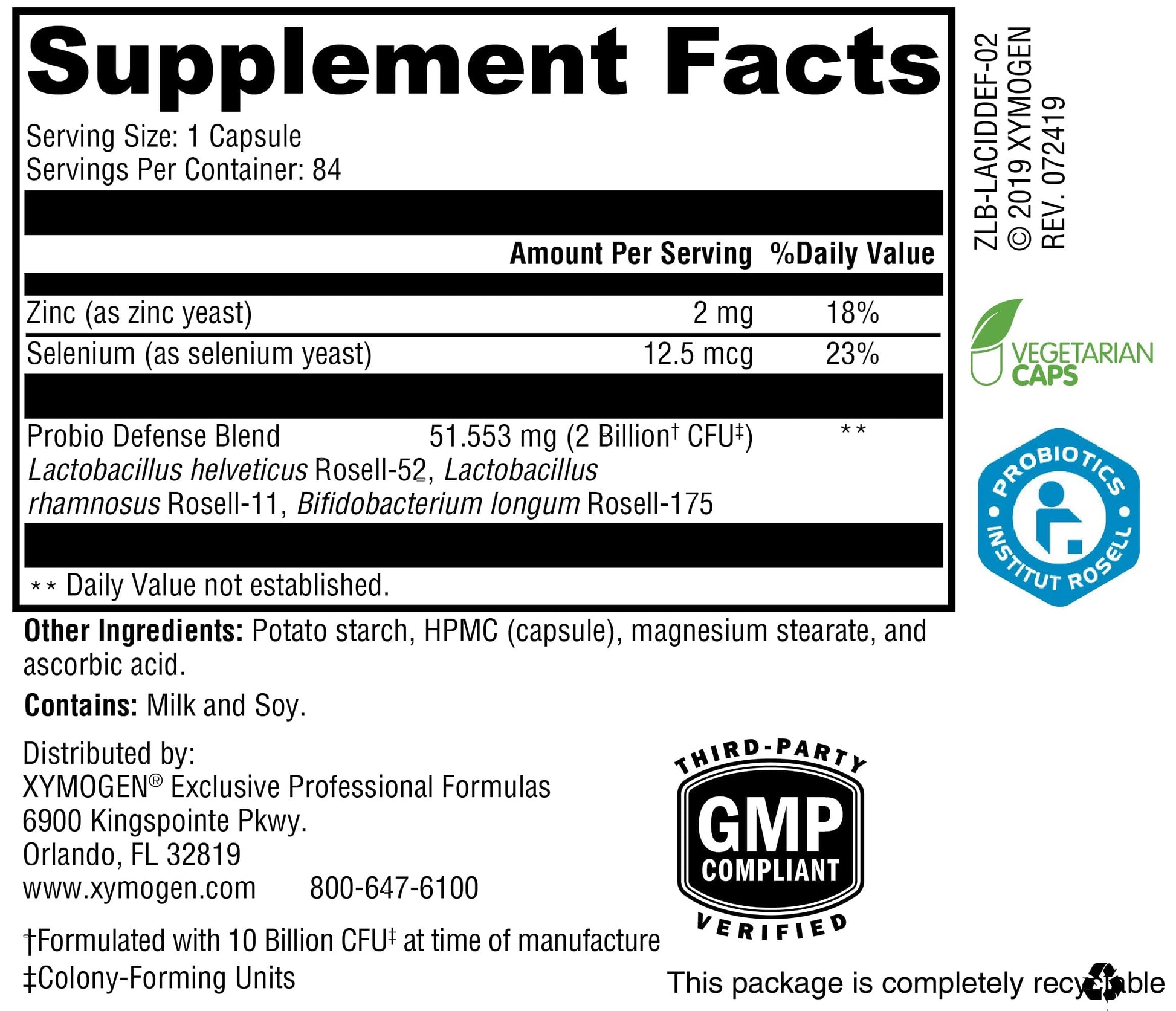 XYMOGEN Probio Defense - Daily Probiotic Blend for GI Balance Support - Immune & Gut Health Aid - 10 Billion CFU - Lactobacillus Rhamnosus, Zinc & Selenium - Gluten-Free & Non-GMO - 84 Capsules XYMOGENAu supplements