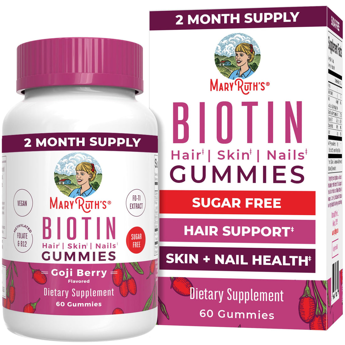MaryRuth Organics Biotin Gummies | Sugar Free | Vegan | Non-GMO | 2,500 mcg Biotin Supplement | Hair Skin and Nails Vitamins | Hair Growth Vitamins | Hair Growth Supplement | 60 Count MARYRUTH'SUS supplements
