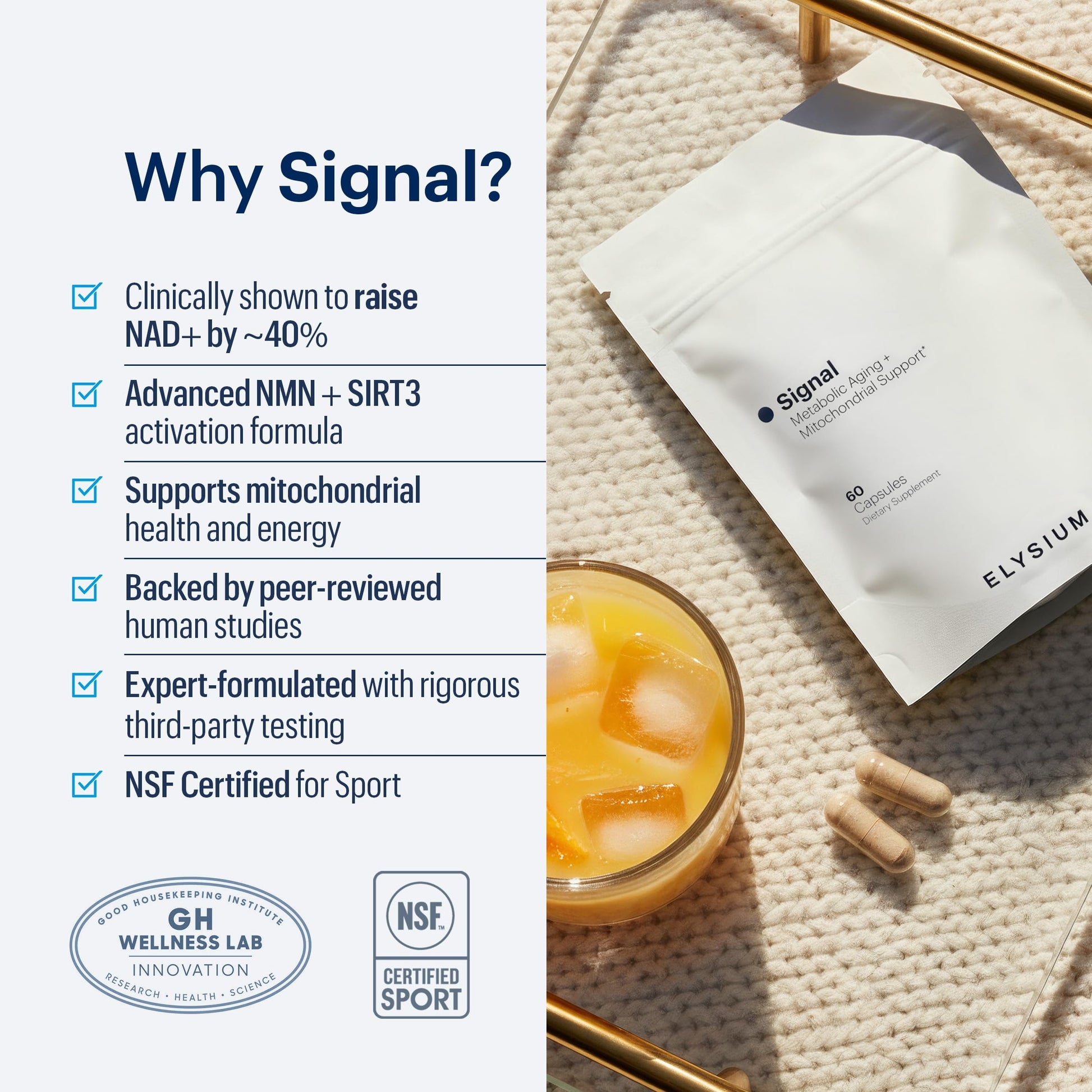 ELYSIUM Signal NMN Supplement - Clinically Proven to Support NAD+ Production, Mitochondrial Function & Metabolic Health - Nicotinamide Mononucleotide and SIRT3 Activation Complex- 30 Day Supply ELYSIUMUS supplements