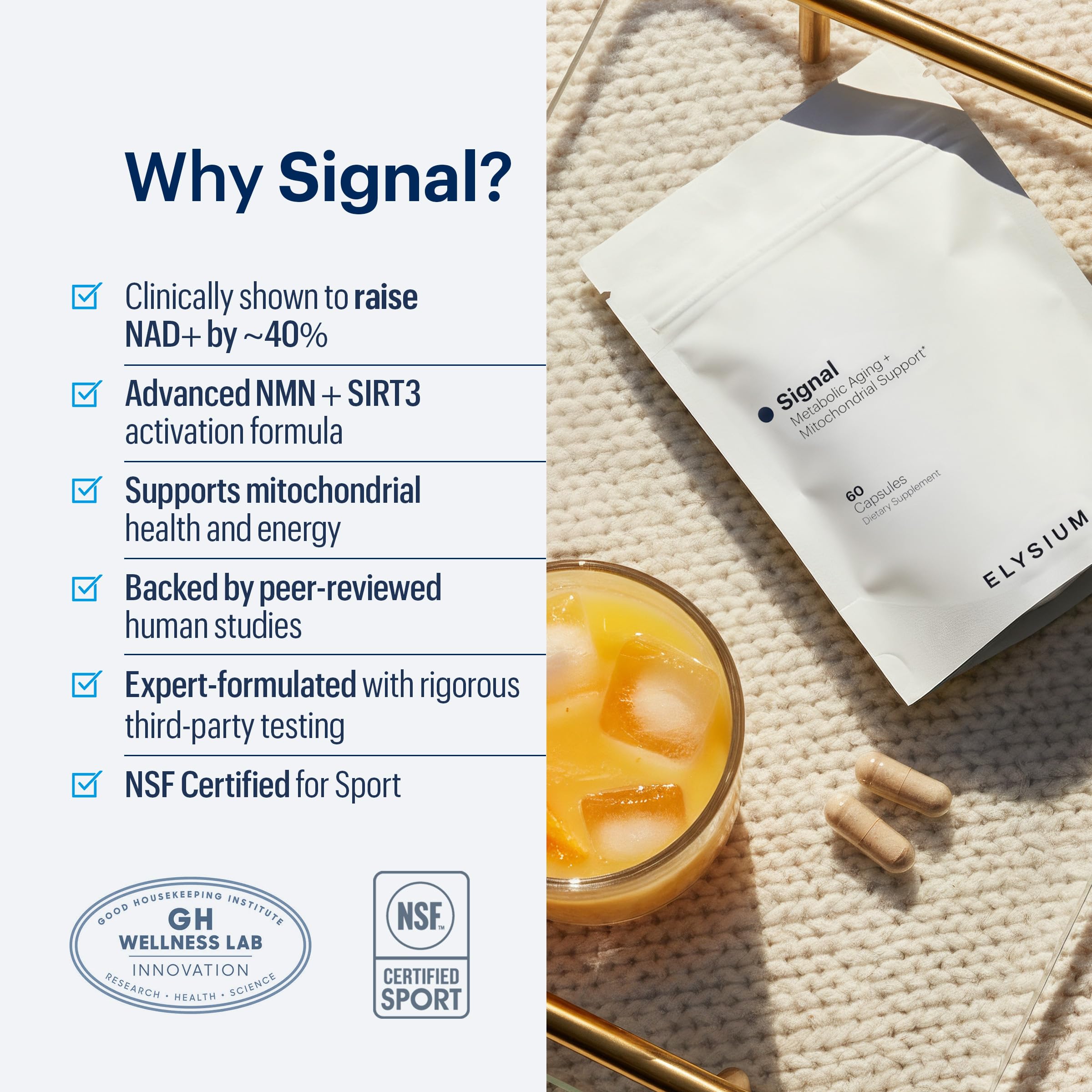 ELYSIUM Signal NMN Supplement - Clinically Proven to Support NAD+ Production, Mitochondrial Function & Metabolic Health - Nicotinamide Mononucleotide and SIRT3 Activation Complex- 30 Day Supply ELYSIUMUS supplements