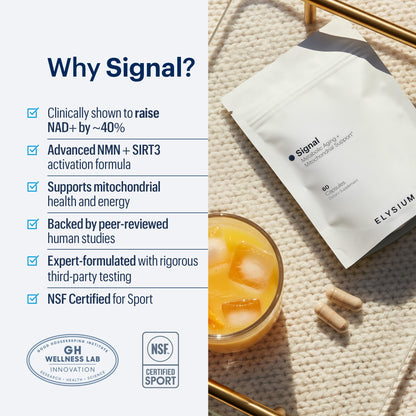 ELYSIUM Signal NMN Supplement - Clinically Proven to Support NAD+ Production, Mitochondrial Function & Metabolic Health - Nicotinamide Mononucleotide and SIRT3 Activation Complex- 30 Day Supply ELYSIUMUS supplements