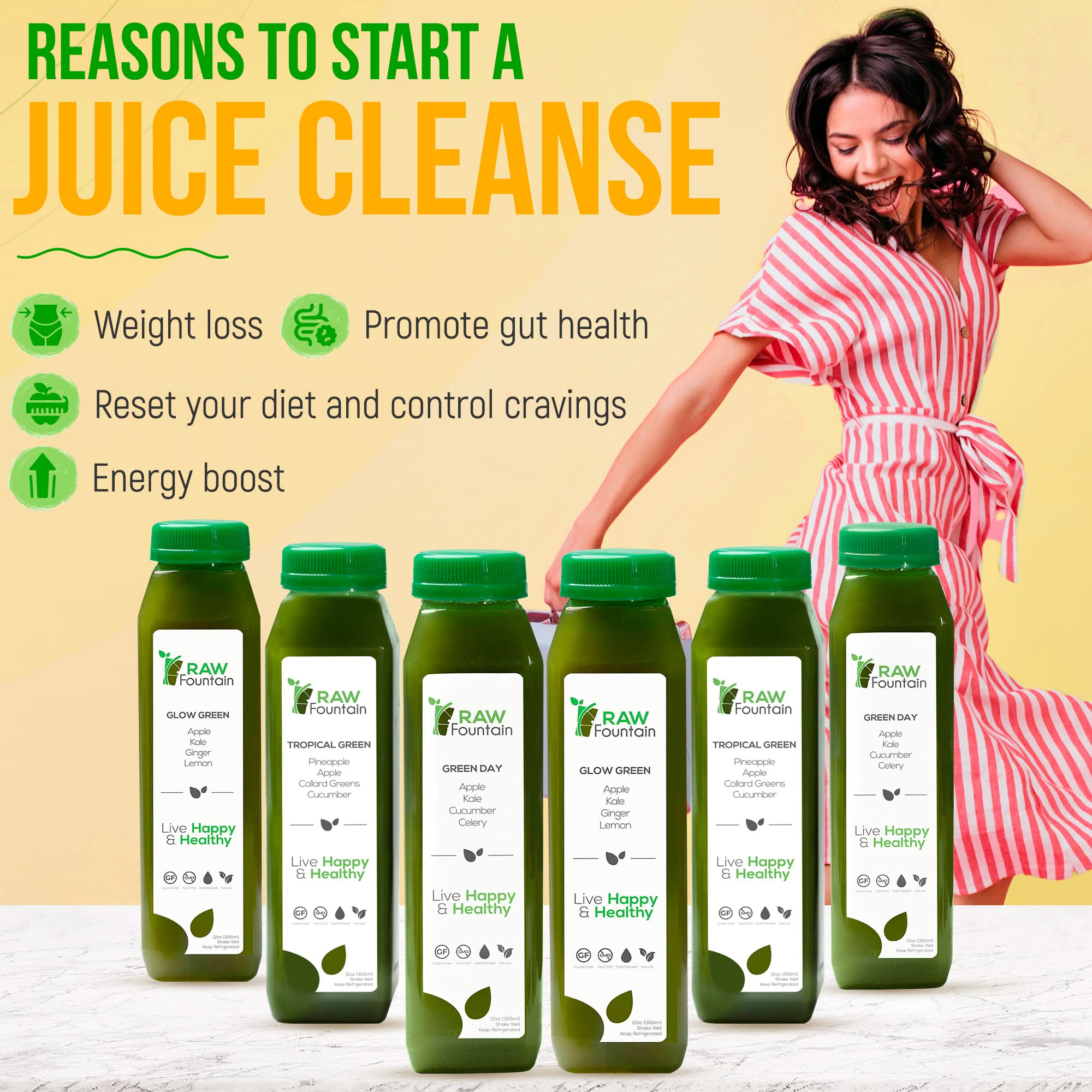 Raw Fountain 5 Day Green Juice Cleanse, All Natural Raw, Vegan Detox, Cold Pressed Raw FountainUS supplements