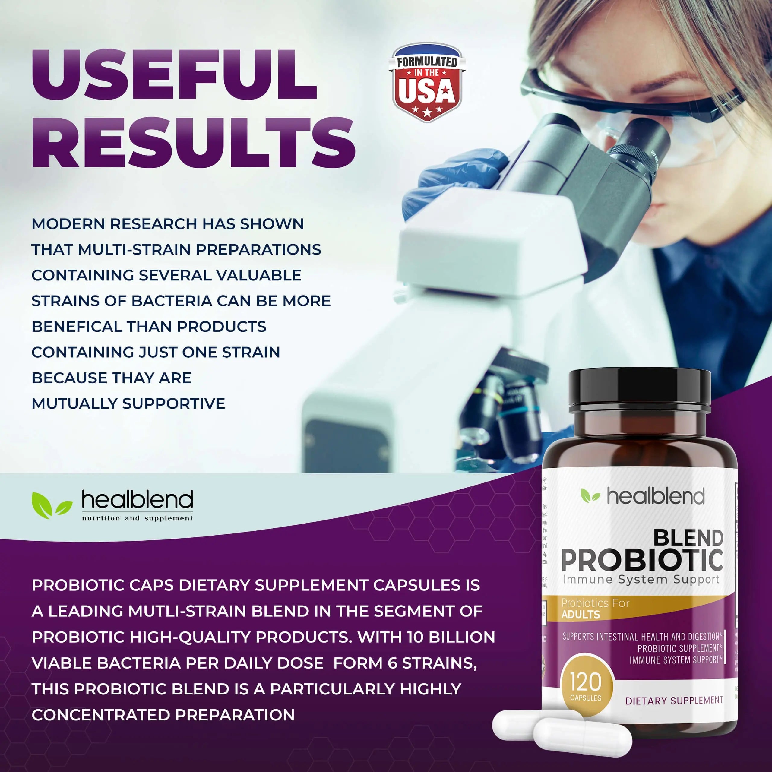 healblend Probiotic Caps Dietary Supplement Capsules, Probiotic for Women and for Men Digestive Health, Immune System Support, Non-GMO, Gluten-Free, 120 Veg Caps healblendnz supplements