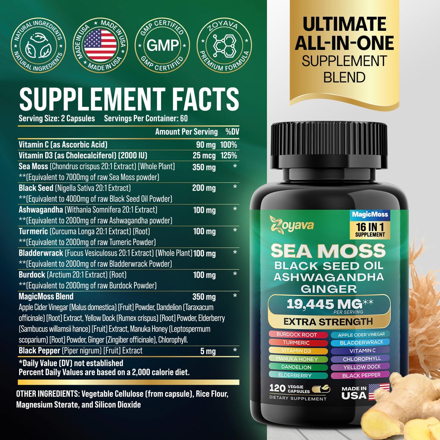 Zoyava Sea Moss 7000mg Black Seed Oil 4000mg Ashwagandha 2000mg Turmeric ZoyavaUS supplements
