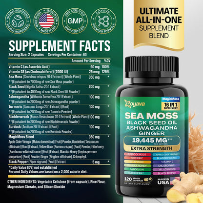 Zoyava Sea Moss 7000mg Black Seed Oil 4000mg Ashwagandha 2000mg Turmeric ZoyavaUS supplements