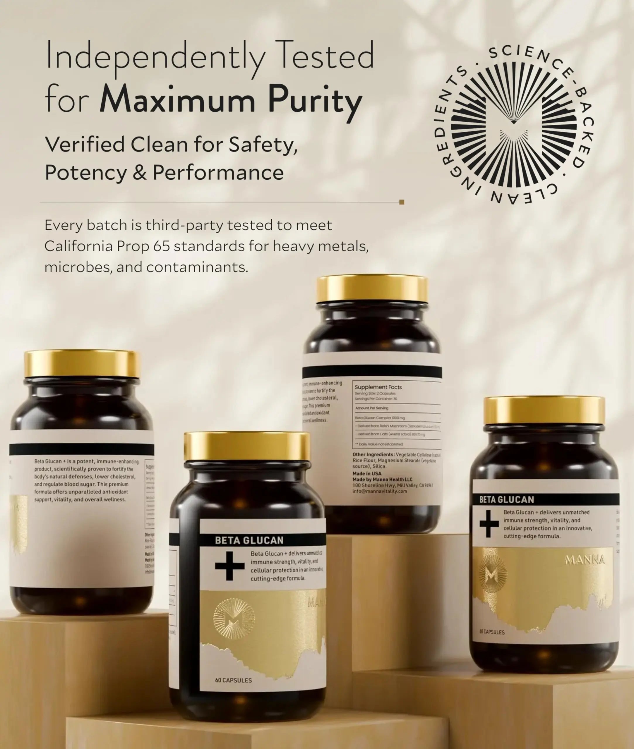 Manna Beta Glucan+ Capsules | 1000mg Beta Glucan Complex | Reishi Mushroom & Oats | Supplement for Immune Support, Heart Health, Cellular Renewal & Antioxidant Protection | 60 Count M Mannanz supplements