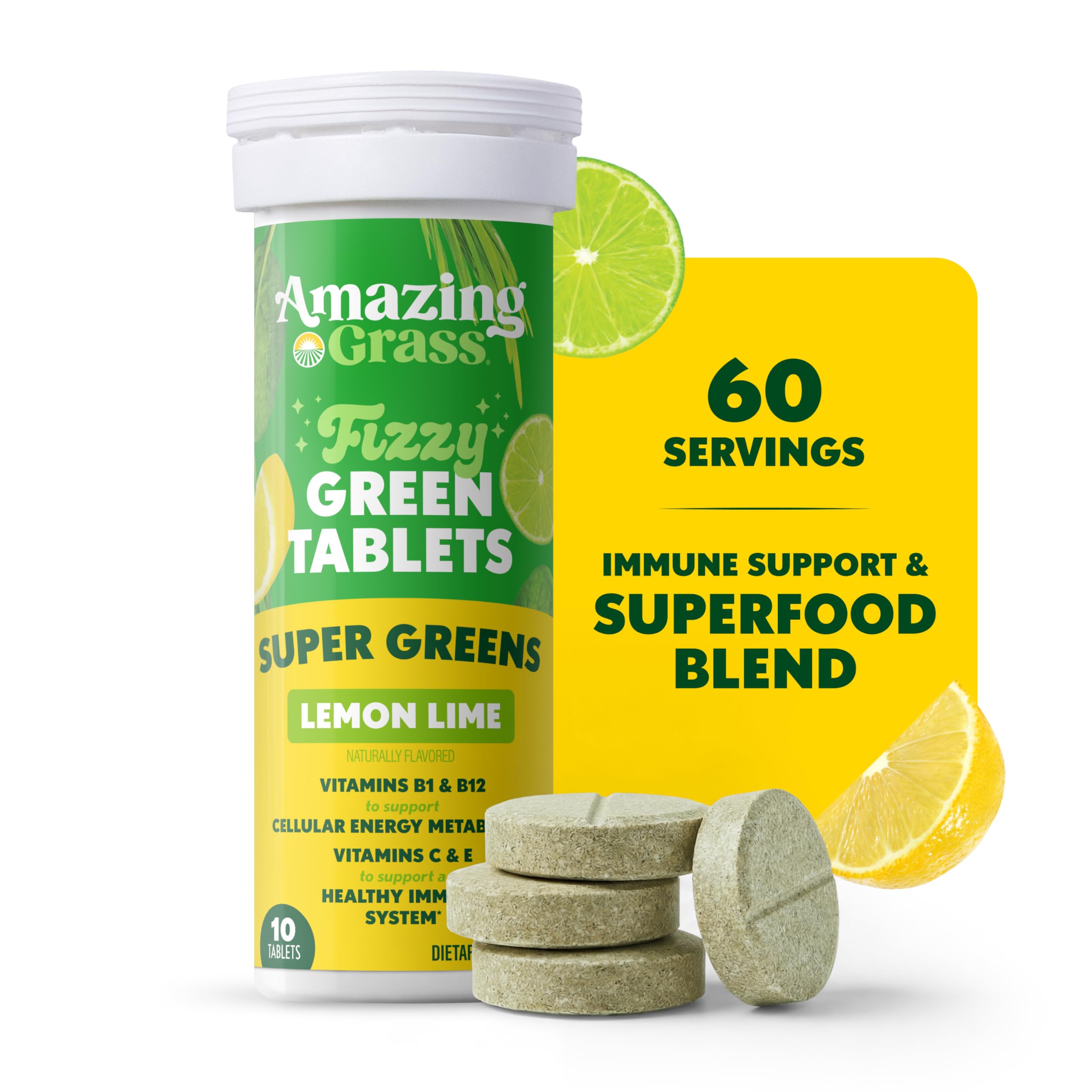 Amazing Grass Effervescent Tablets: Green Superfood Water Flavoring Tablet with Antioxidants & Alkalizing Greens, Lemon Lime, 60 Count Amazing GrassAu supplements