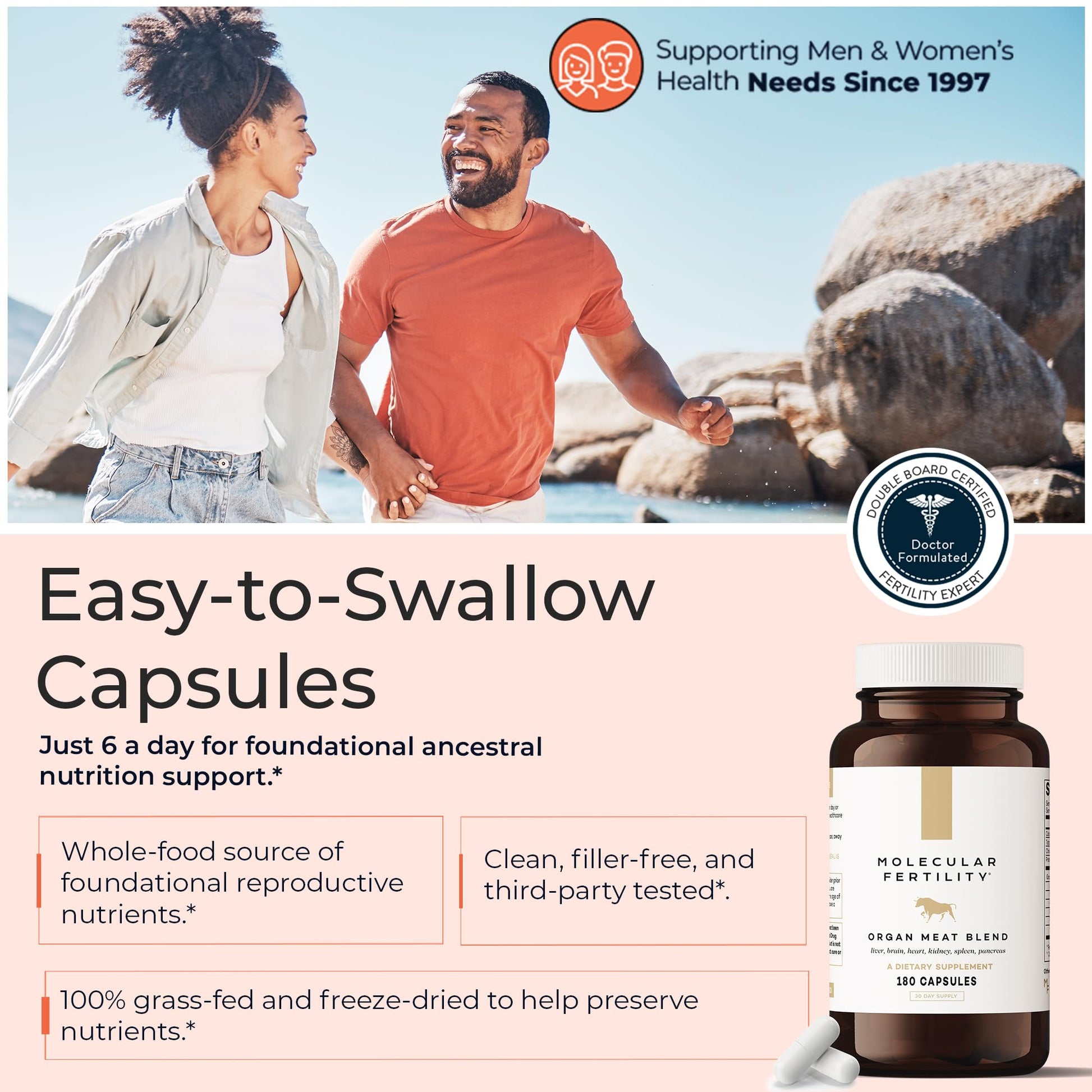 Molecular Fertility Beef Organ Complex - Pasture-Raised, Grass Fed Beef Liver, Brain, Heart, Spleen, Pancreas Blend, Healthy Hormone Balance and Fertility Supplement for Women and Men, 180 Capsules Molecular FertilityAu supplements