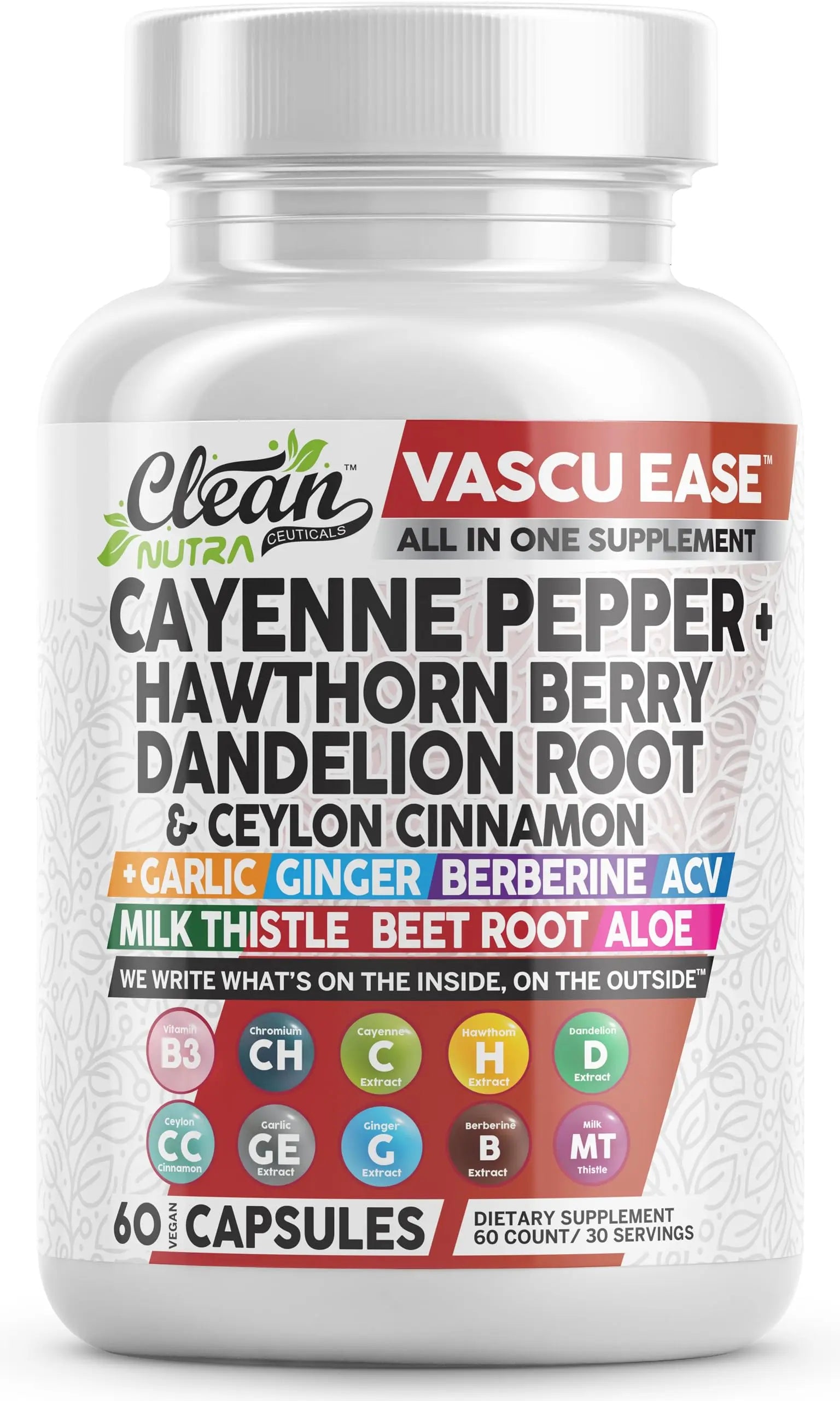 Clean Nutra Cayenne Pepper Capsules Supplement with Hawthorn Berry, Dandelion Root, Ceylon Cinnamon, Garlic, Ginger, Berberine, Apple Cider Vinegar, Milk Thistle, Beet Root, Aloe Vera Pills & More Clean NutraceuticalsAu supplements