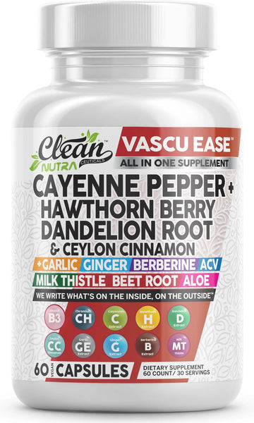 Clean Nutra Cayenne Pepper Capsules Supplement with Hawthorn Berry, Dandelion Root, Ceylon Cinnamon, Garlic, Ginger, Berberine, Apple Cider Vinegar, Milk Thistle, Beet Root, Aloe Vera Pills & More Clean NutraceuticalsAu supplements