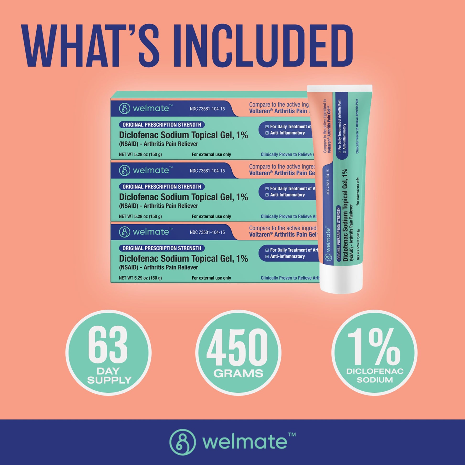 WELMATE - Arthritis Pain Reliever - Diclofenac Sodium Topical Gel 1% - Arthritis Relief - Pain Relief Cream/Gel - Mobility Aids - 5.29 oz - 3 Pack WELMATEAu supplements