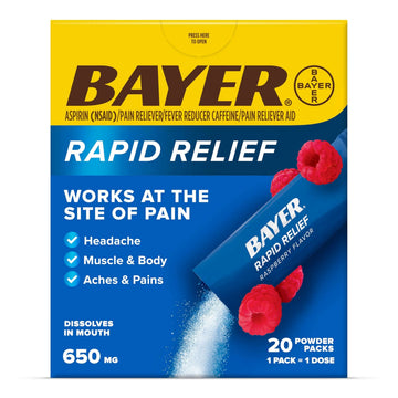 Bayer® Rapid Relief, Dissolvable Raspberry Flavor, Powder Packs with Aspirin & Caffeine, Fast Acting Headache Relief, Muscle and Body Pain Reliever, 20ct BayerAu supplements