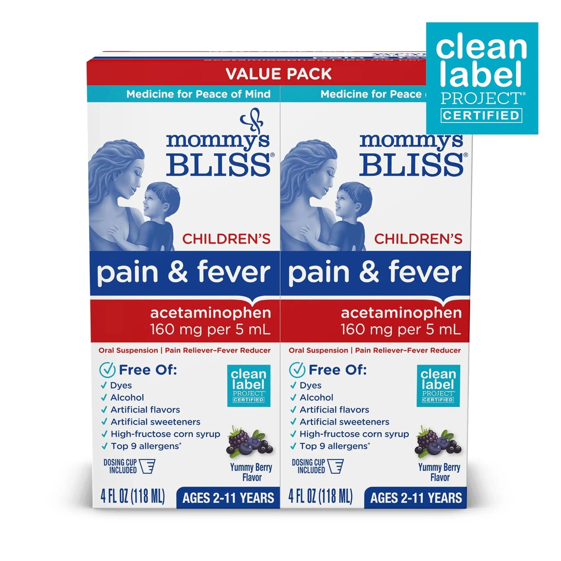 Mommy's Bliss Children's Pain and Fever Reducer, Kids Acetaminophen, Dye Free, Delicious Mixed Berry Flavor, Ages 2+, 4 Fluid Ounces (Pack of 2) Mommy's BlissAu supplements