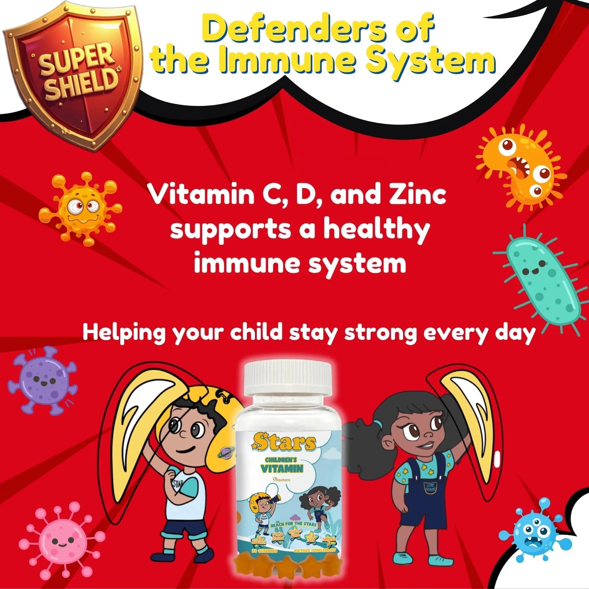 Stars Kids Multivitamin Gummies with Omega 3, Vitamins for Kids with A, B, C, D, Plant Based Multi Vitamins for Children, Manganese VitastarsAu supplements