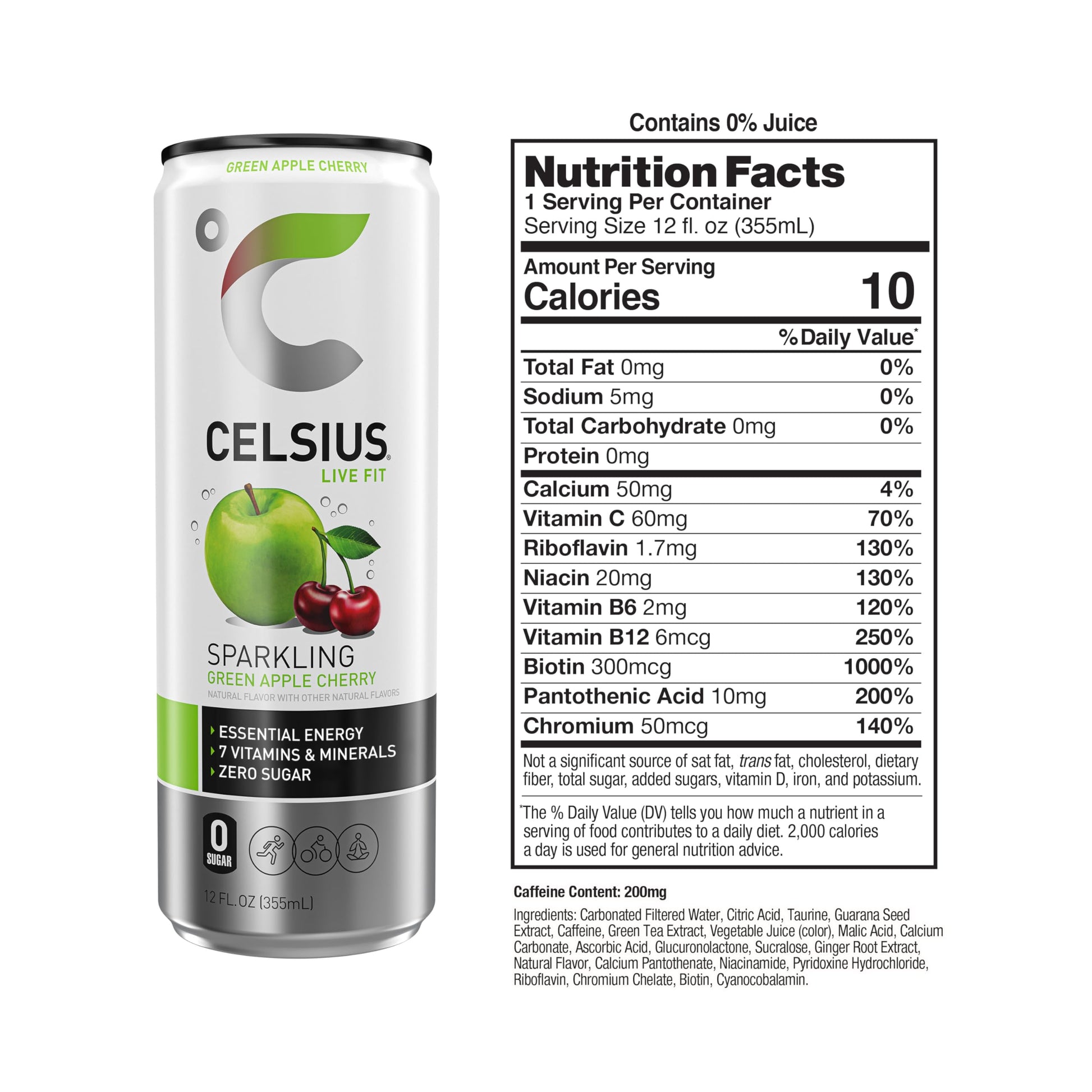 CELSIUS Sparkling Green Apple Cherry, Functional Essential Energy Drink, 12 Fl Oz CELSIUSUS supplements