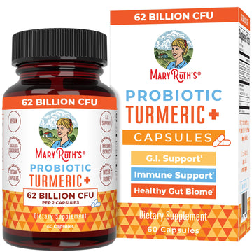 MaryRuth Organics Probiotic Turmeric + Extra GI Support | 62 Billion CFU | Organic Ingredients Turmeric Complex with Probiotics | Turmeric Curcumin Capsules for Digestion | Vegan | 60 Count MARYRUTH'SUS supplements