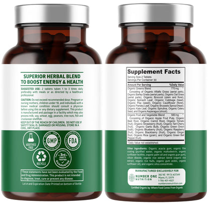 N1N Premium Organic Superfood Greens [28 Powerful Ingredients] Natural Fruit and Veggie Number One NutritionUS supplements