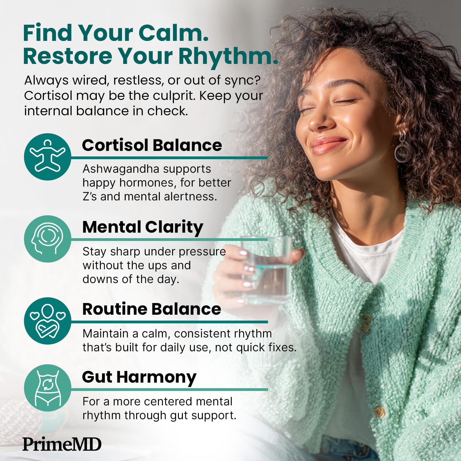 5-in-1 Cortisol Supplement for Women and Men with Ashwagandha for Calmness, Focus, and Adrenal Support Supplements with Shilajit Extract, Magnesium Glycinate, Probiotics (120 ct) (Pack of 1) PrimeMDAu supplements