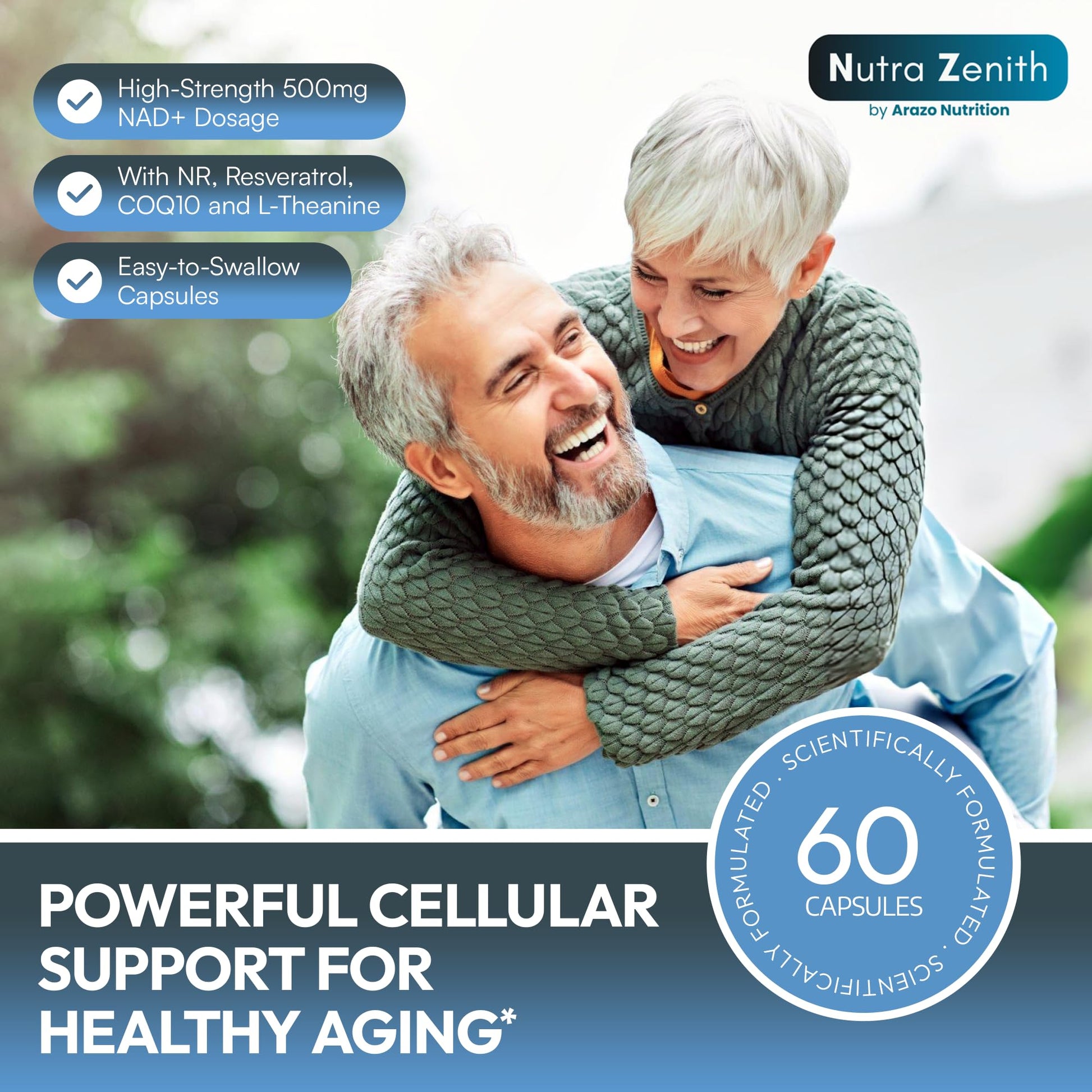 NAD+ Supplement with Nicotinamide Riboside (NMN Alternative), CoQ10 & Resveratrol – 60 Capsules for Healthy Aging Support, Energy Boost & Cognitive Function Enhancement – Cellular Renewal & Vitality Arazo NutritionAu supplements