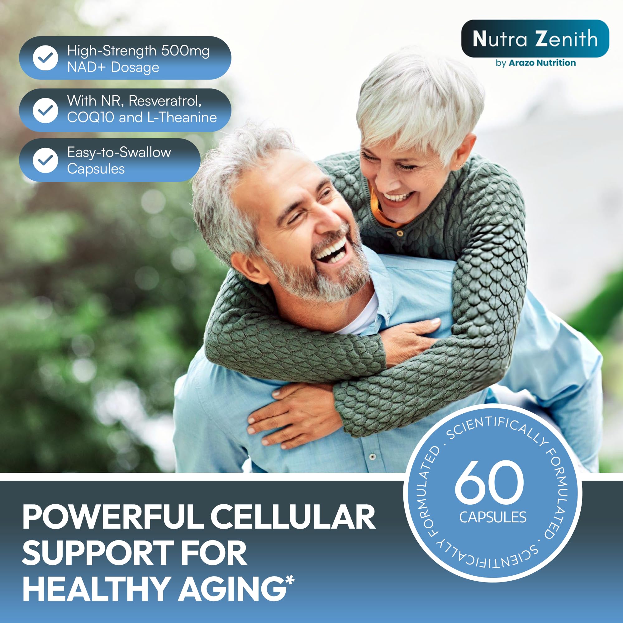 NAD+ Supplement with Nicotinamide Riboside (NMN Alternative), CoQ10 & Resveratrol – 60 Capsules for Healthy Aging Support, Energy Boost & Cognitive Function Enhancement – Cellular Renewal & Vitality Arazo NutritionAu supplements