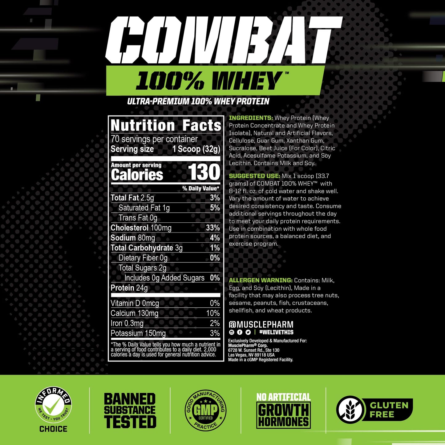 MusclePharm Combat 100% Whey Protein Powder, Strawberry Cream Flavor Muscle PharmUS supplements