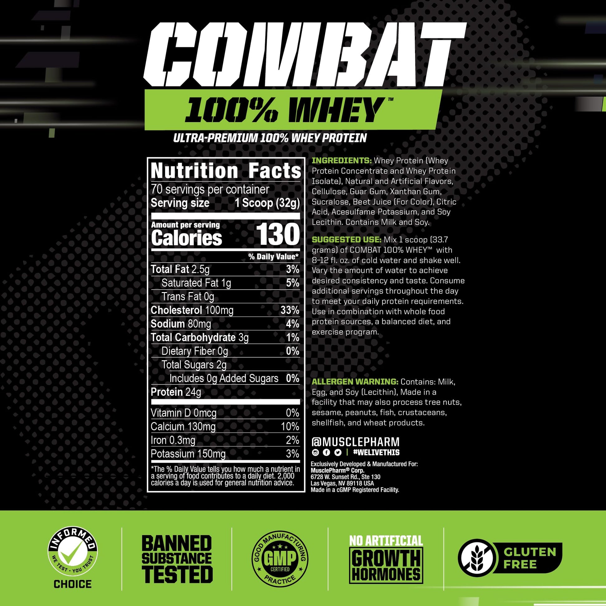 MusclePharm Combat 100% Whey Protein Powder, Strawberry Cream Flavor Muscle PharmUS supplements