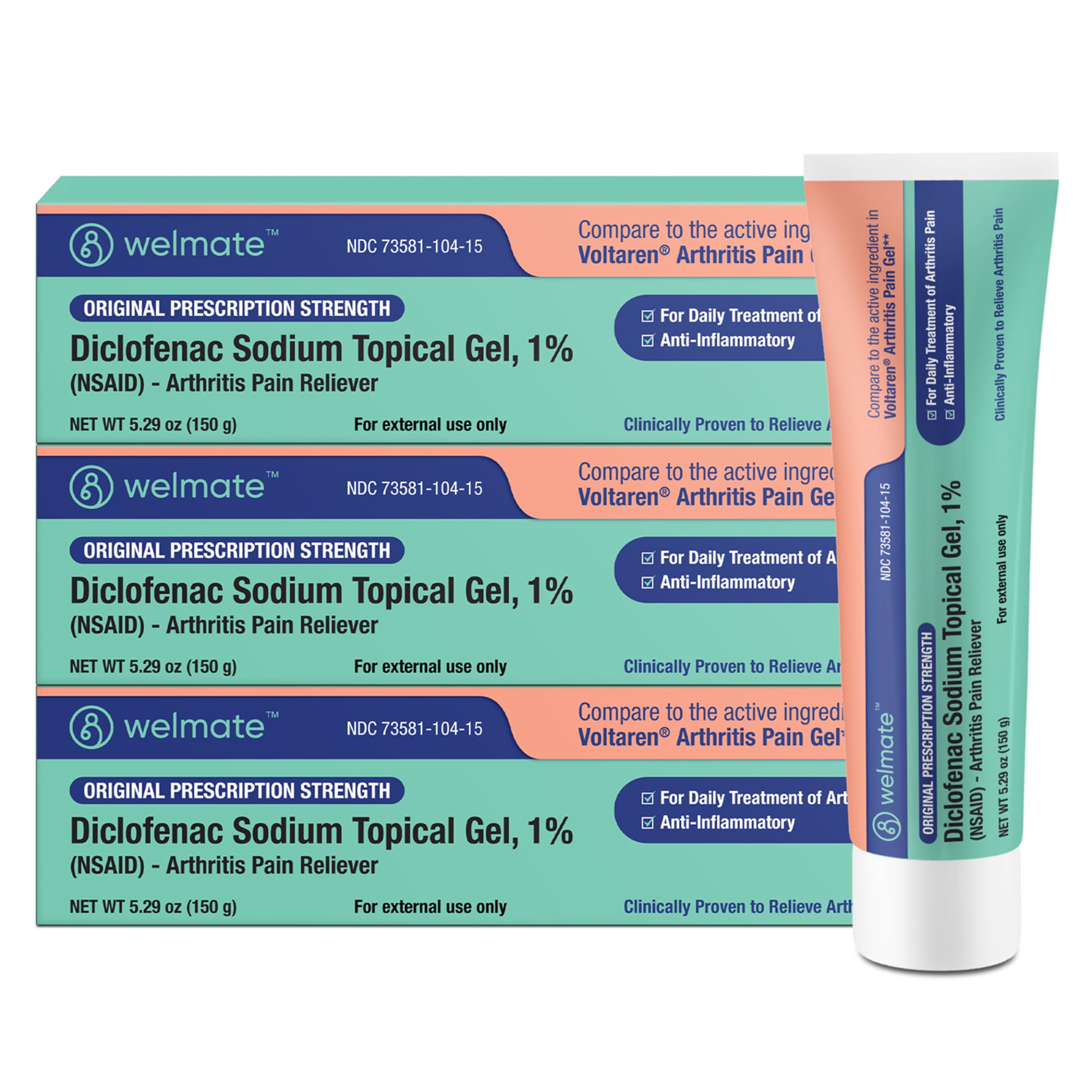 WELMATE - Arthritis Pain Reliever - Diclofenac Sodium Topical Gel 1% - Arthritis Relief - Pain Relief Cream/Gel - Mobility Aids - 5.29 oz - 3 Pack WELMATEAu supplements